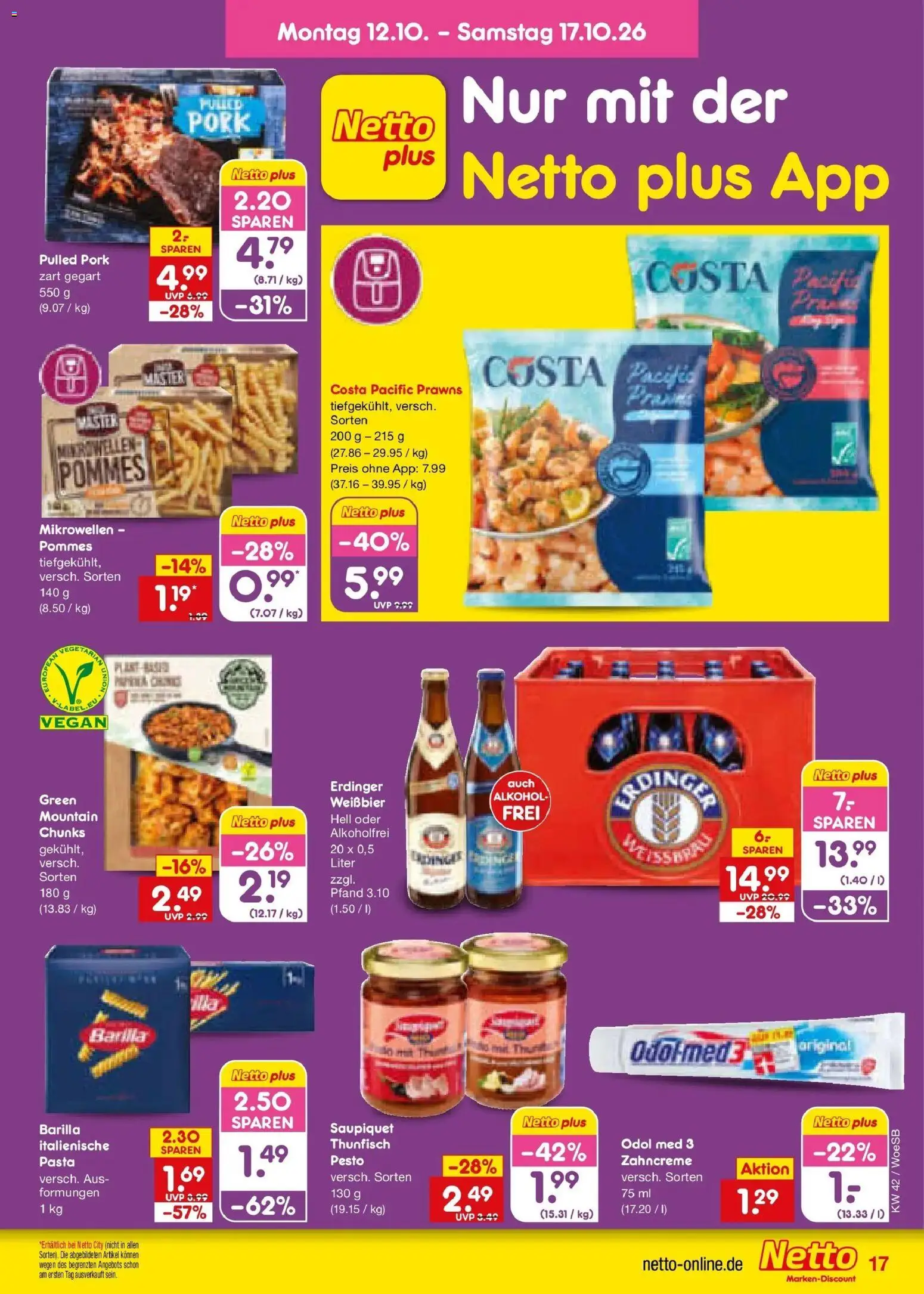 Netto Marken-Discount Prospekt Gemmingen (ab 12.10.2026) » Angebote | Seite: 19 | Produkte: Thunfisch, Weißbier, Alkohol, Pasta