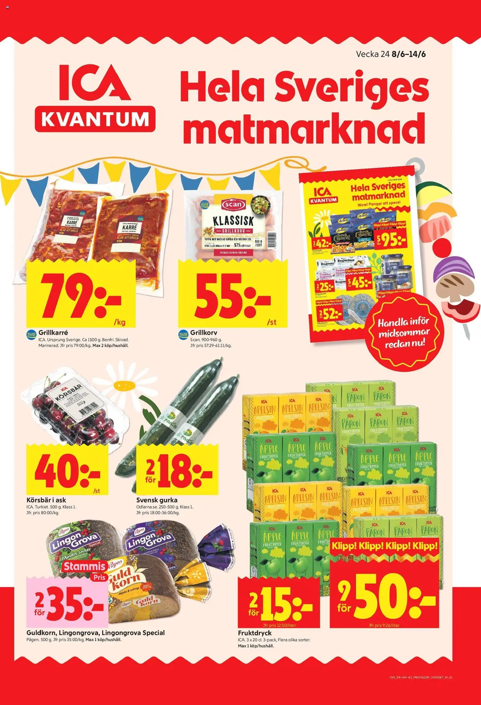 ICA Kvantum reklamblad aktuell från 08.06.2026 | Sida: 1 | Produkter: Äpple, Körsbär, Apelsin, Gurka