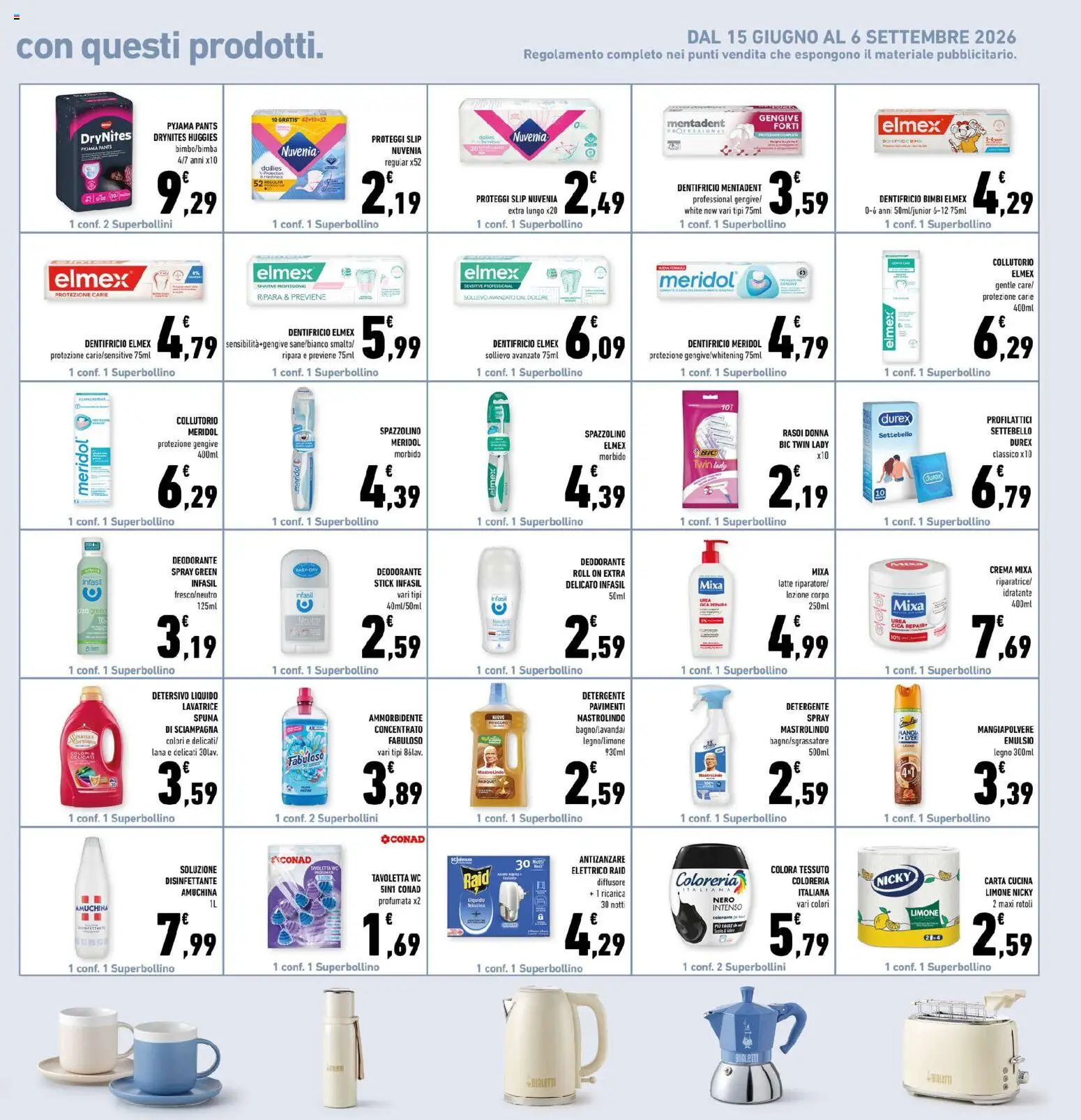 Volantino Conad del 17.06.2026 | Pagina: 23 | Prodotti: Spazzolino, Slip, Antizanzare, WC