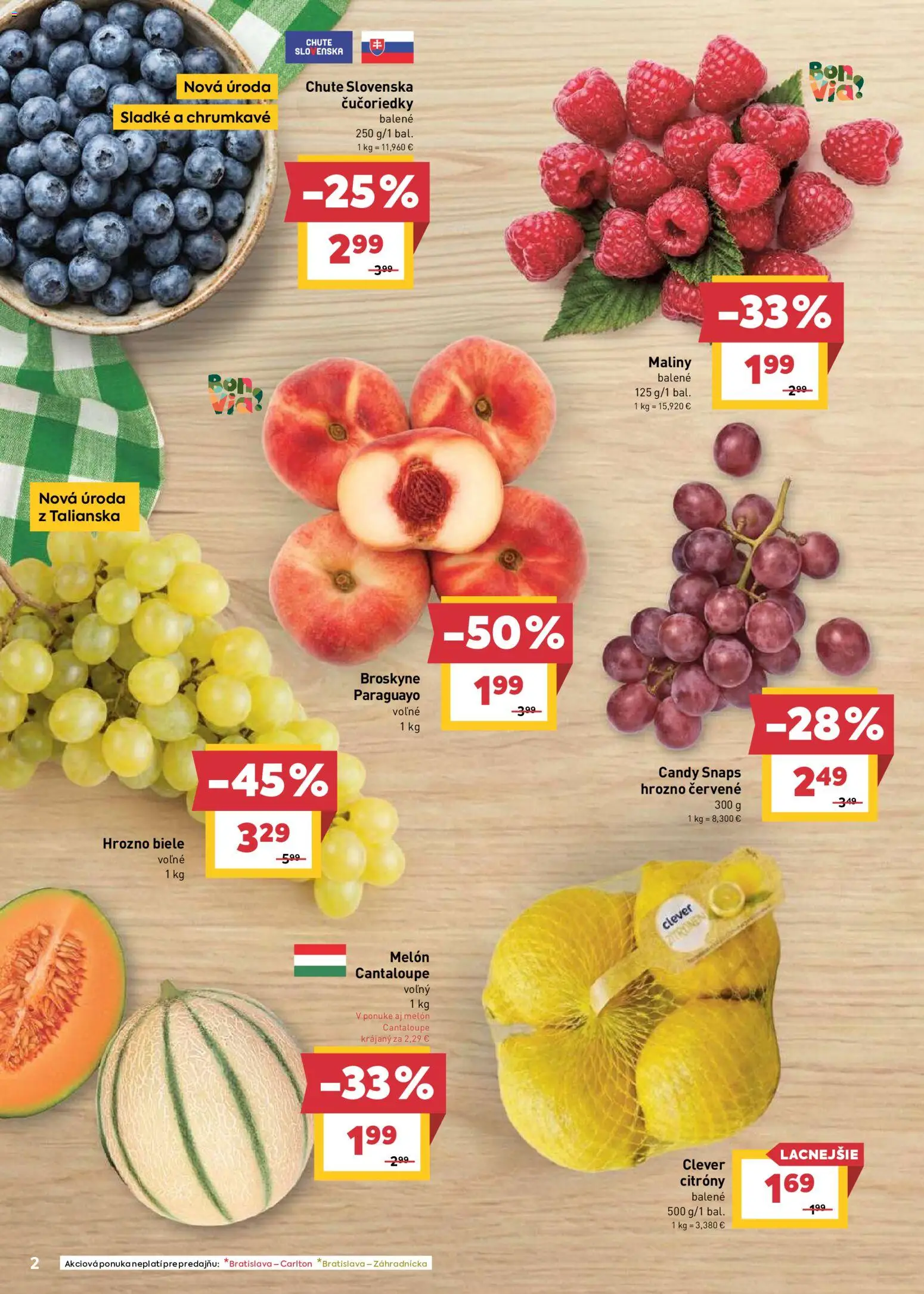 Nové Billa akcie – leták je platný od 15.07.2026 | Strana: 2 | Produkty: Citróny, Čučoriedky, Melón, Broskyne