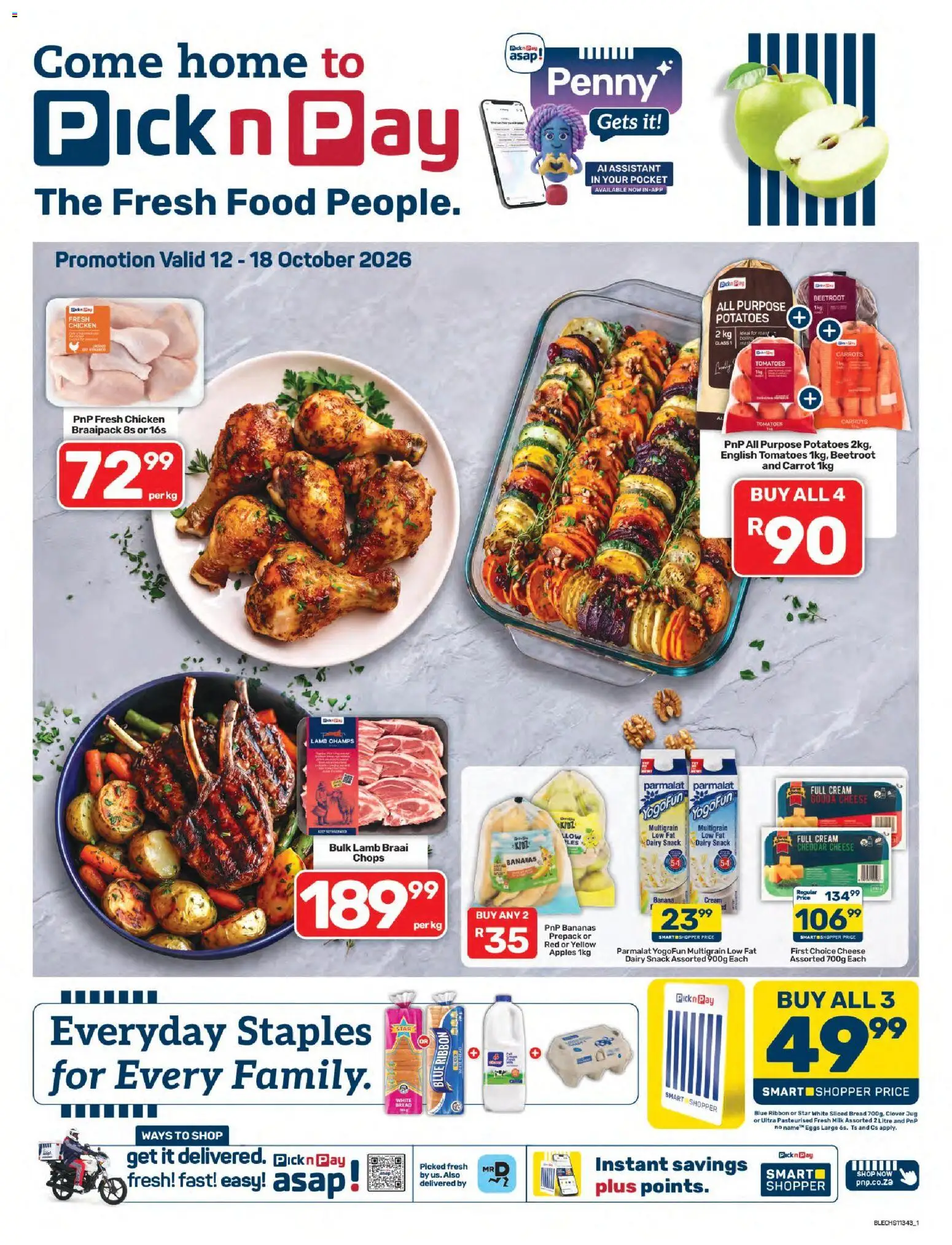 New Pick n Pay catalogue – valid from 12/10/2026 | Page: 1 | Products: Apples, Bananas, Cheddar, Potatoes