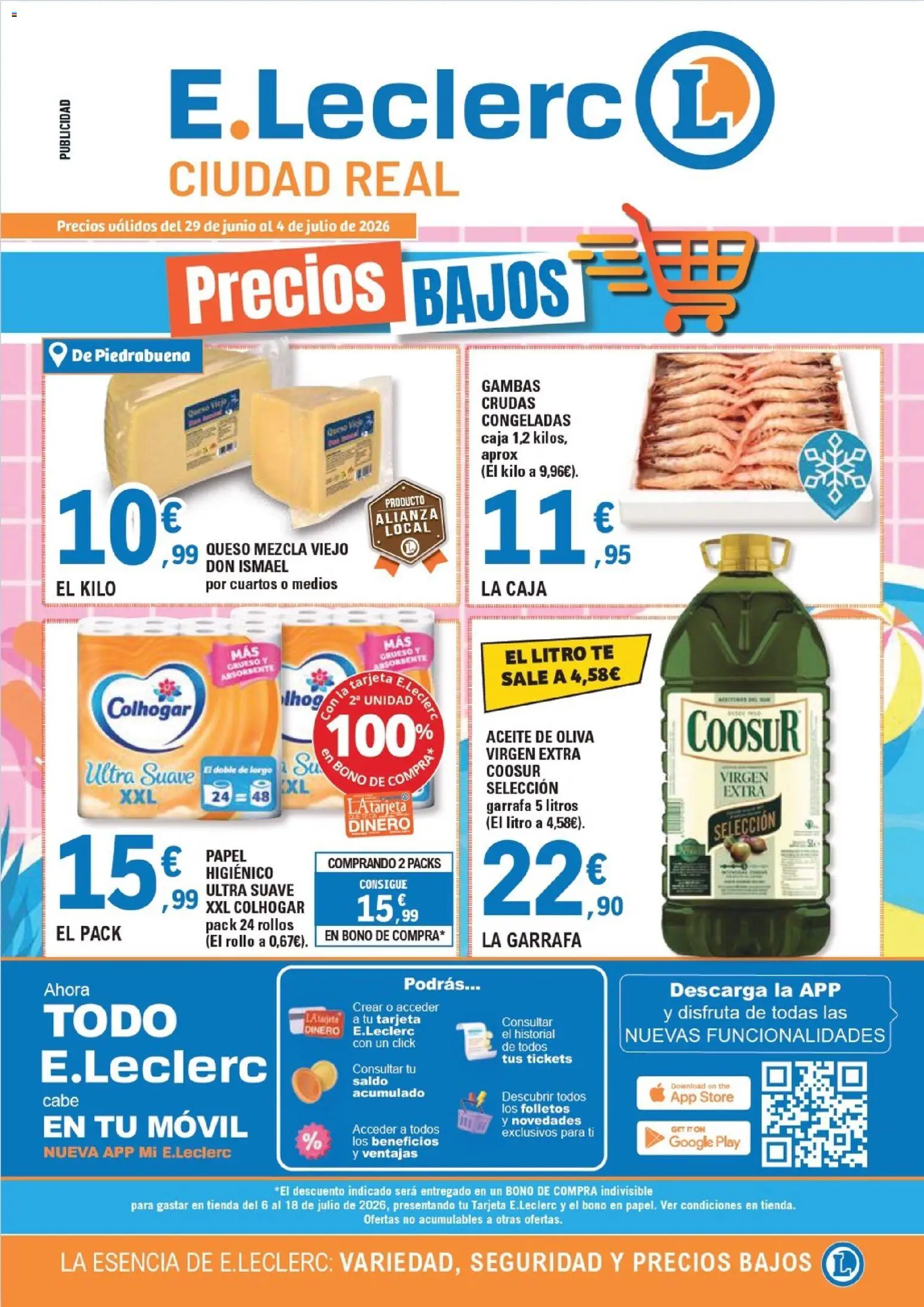 E.Leclerc Ciudad Real │ válido desde el 29/06/2026 | Página: 1 | Productos: Queso, Aceite, Papel higienico, Té