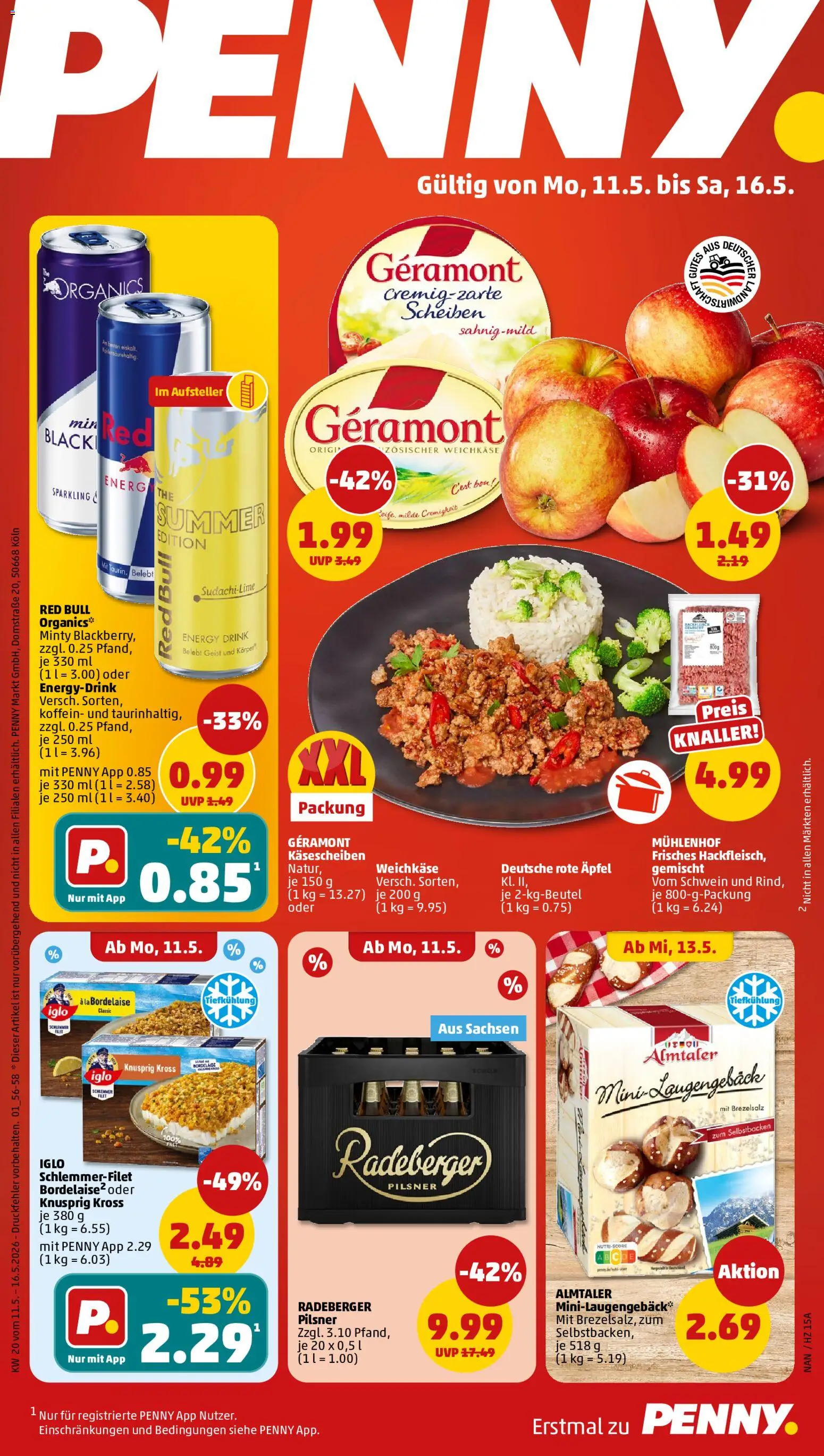 Penny Prospekt 	 – gültig ab 11.05.2026 | Seite: 1 | Produkte: Red bull, Box, Iglo, Äpfel