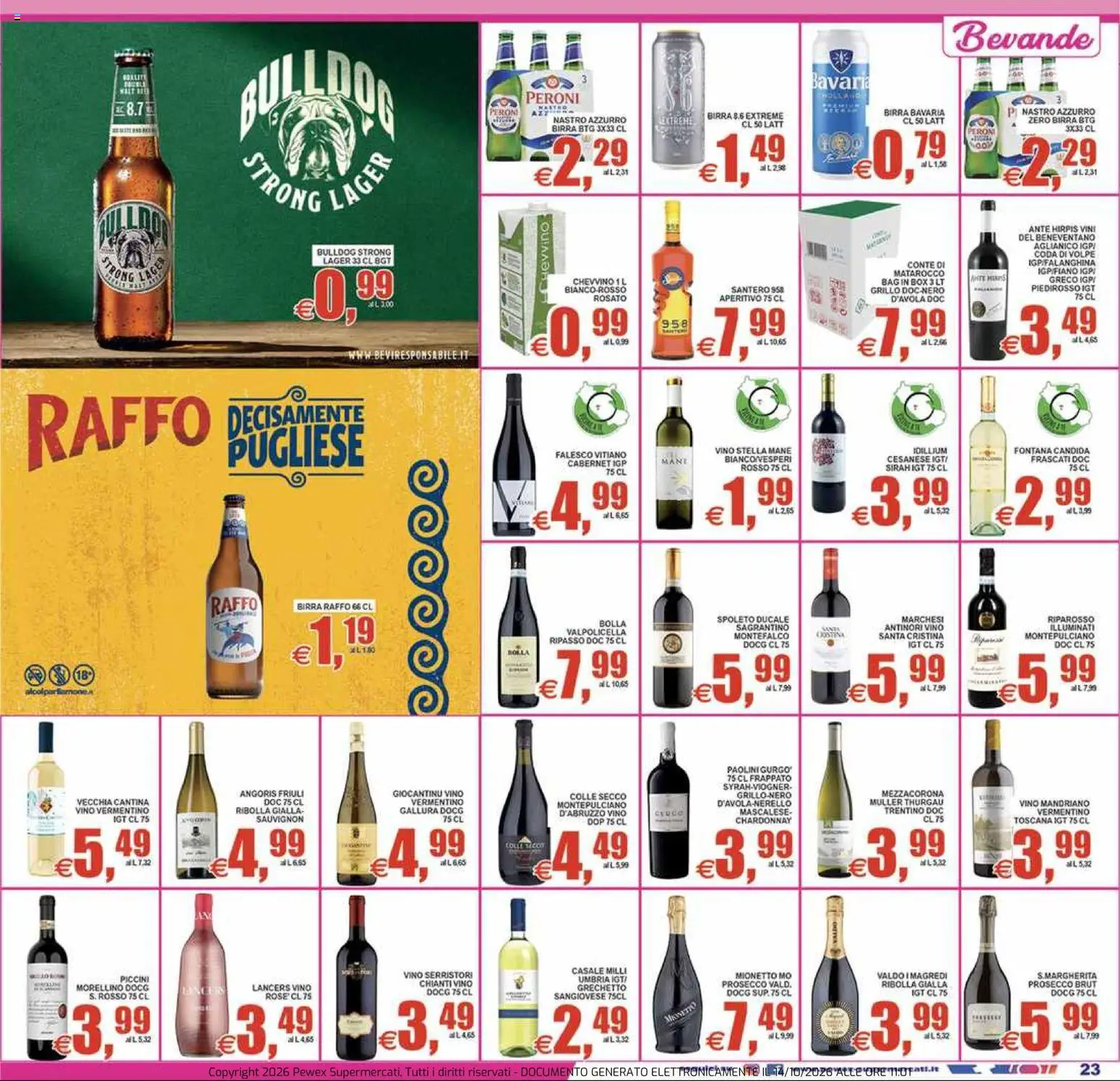 Volantino Pewex del 14/10/2026 | Pagina: 23 | Prodotti: Birra, Prosecco, Vino, Mionetto