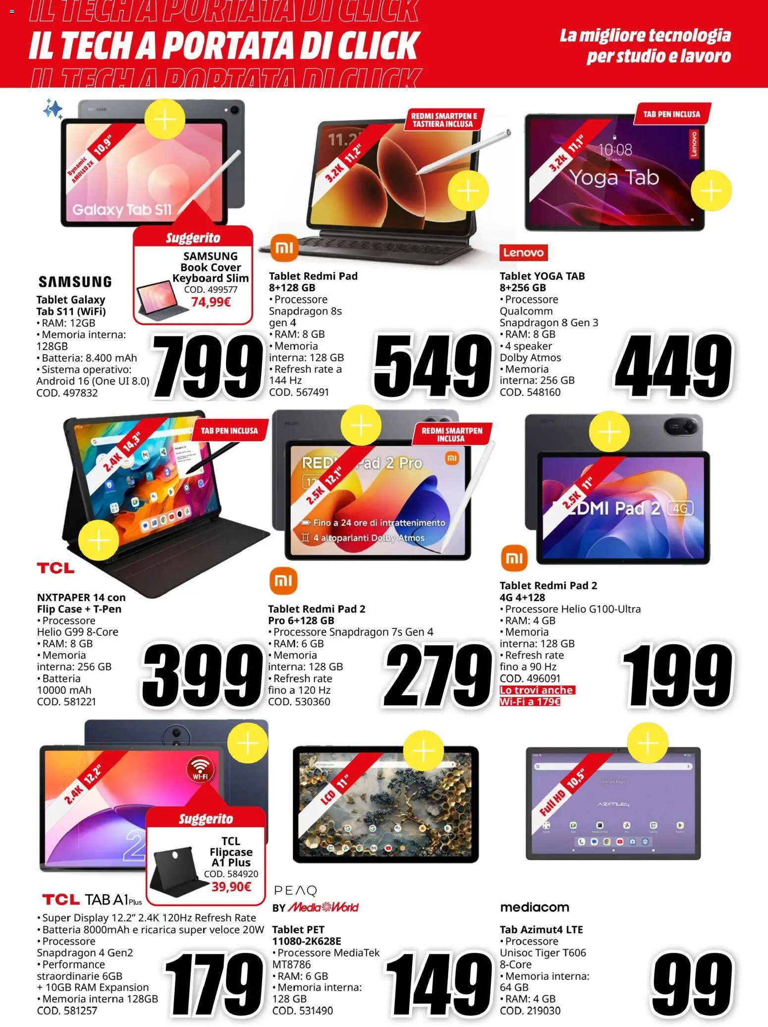 Volantino Media World del 16/07/2026 | Pagina: 2 | Prodotti: Tablet, Tastiera, Batteria, Samsung