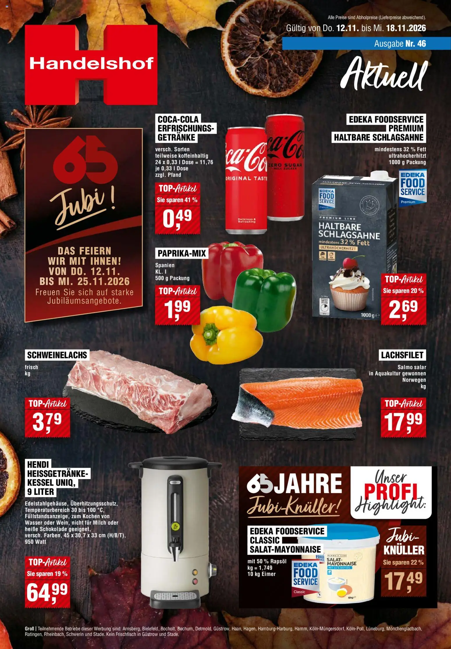 Handelshof Prospekt – gültig ab 12.11.2026 | Seite: 1 | Produkte: Schlagsahne, Milch, Heiße Schokolade, Mayonnaise