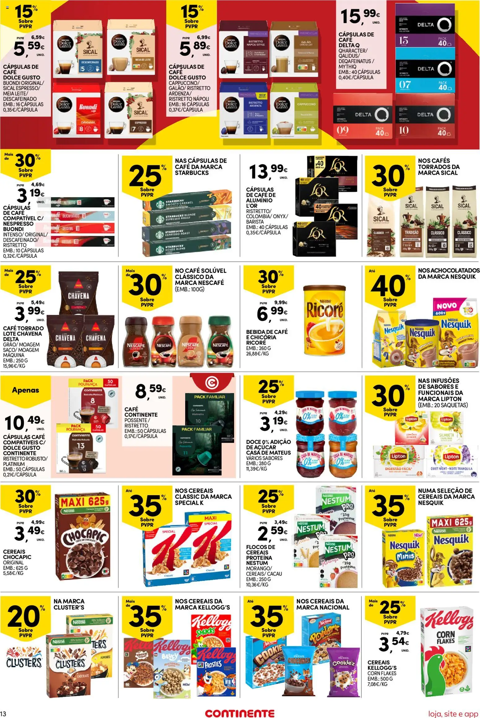 Continente Semanal Continente Bom Dia │ válido de 28/07/2026 | Página: 13 | Produtos: Nestlé, Dolce gusto, Cereais, Proteina