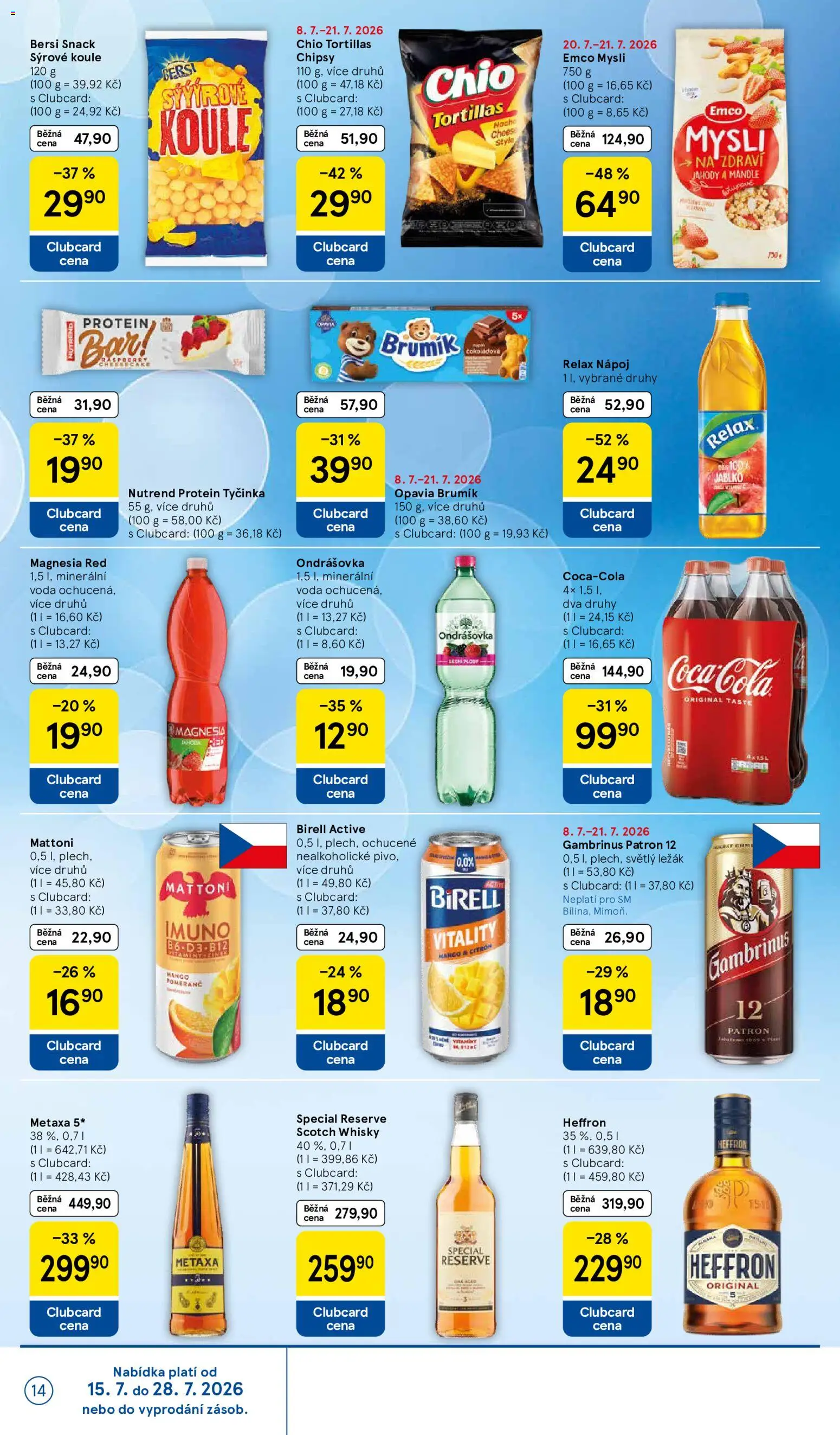 Tesco leták - Supermarket od 15.07.2026 | Strana: 14 | Produkty: Voda, Protein bar, Minerální voda, Magnesia Red