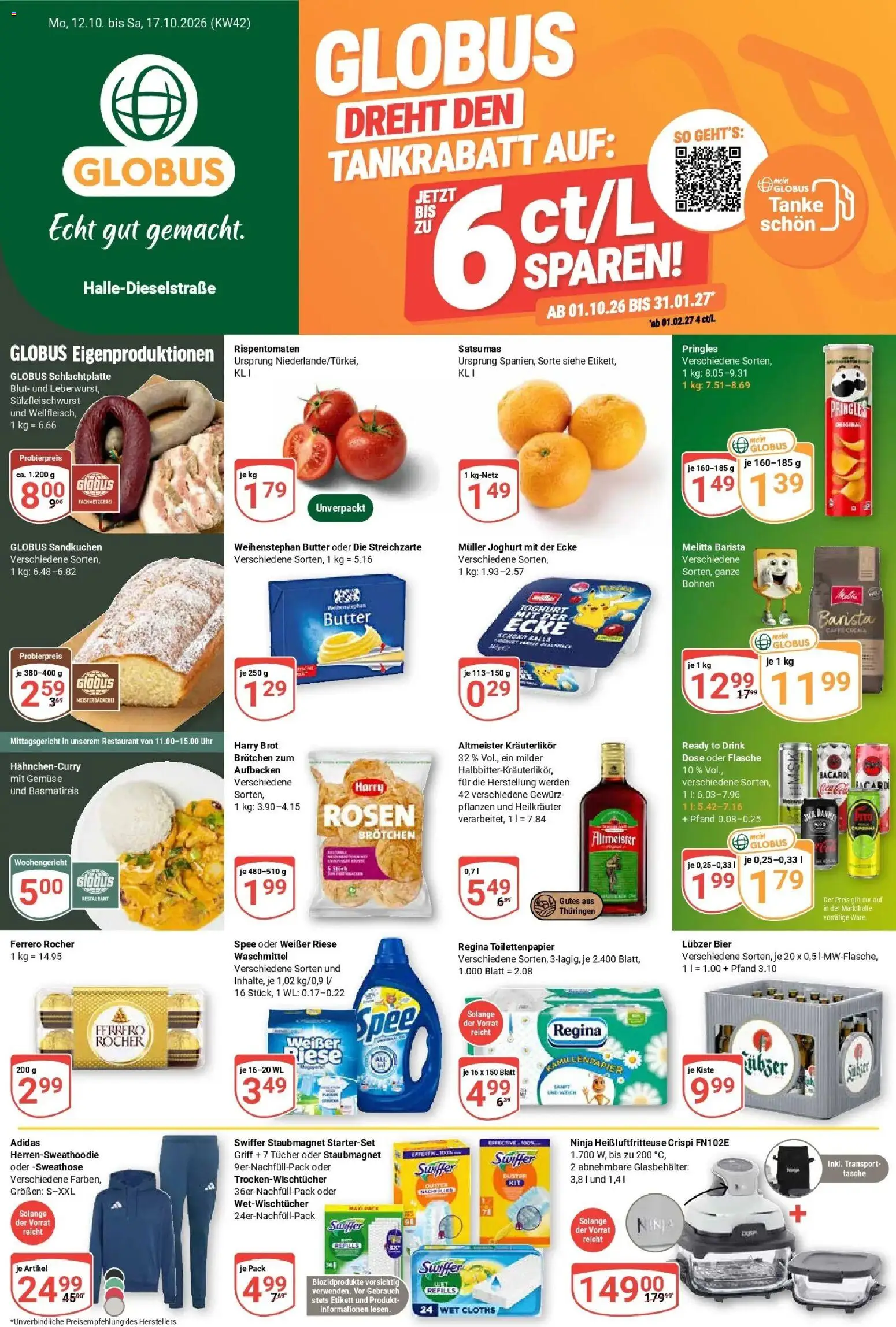 Globus Prospekt Halle (saale) (ab 12.10.2026) » Angebote online | Seite: 1 | Produkte: Bacardi, Sweathose, Basmatireis, Heißluftfritteuse