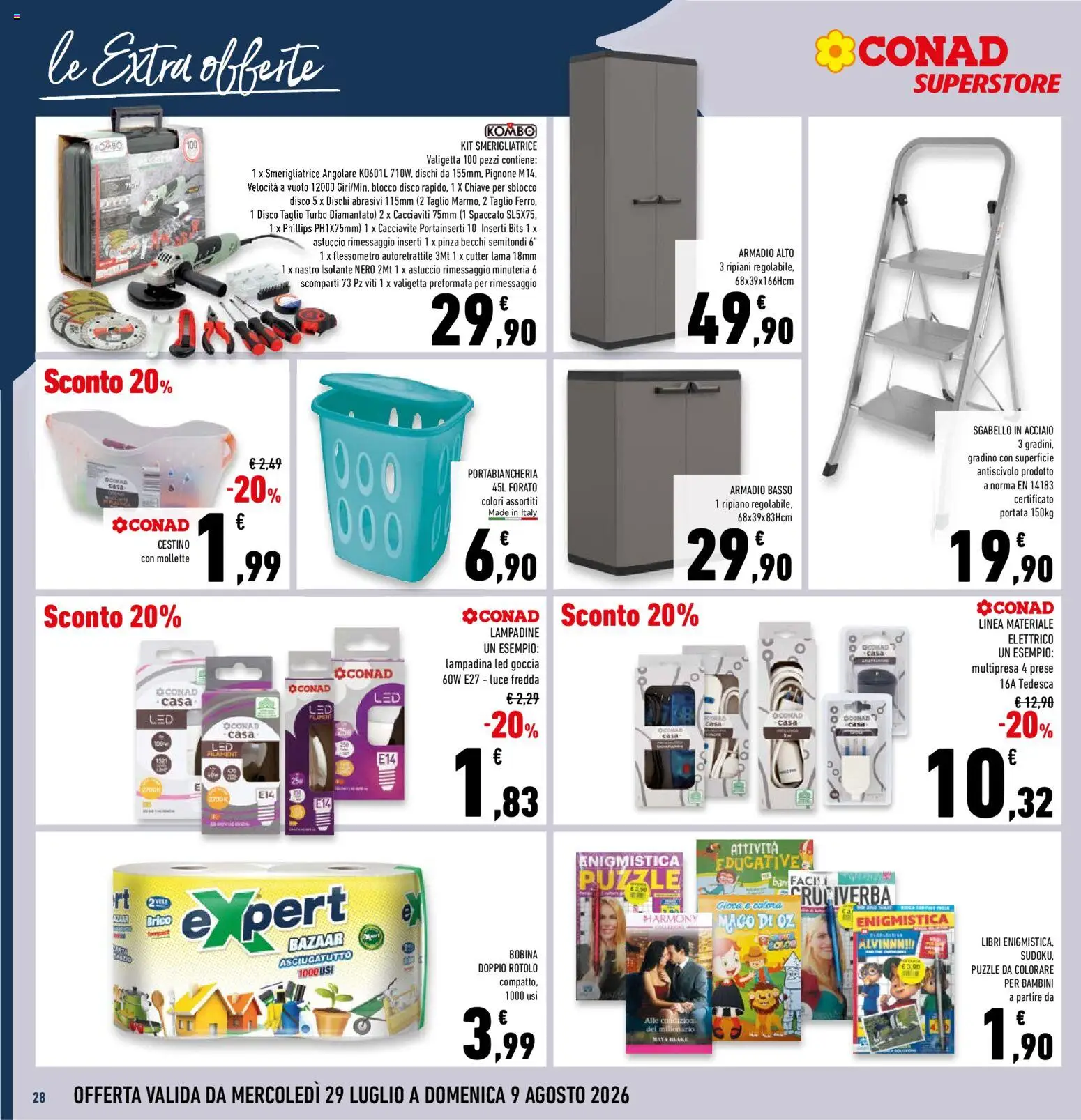 Volantino Conad del 29/07/2026 | Pagina: 28 | Prodotti: Disco, Astuccio, Smerigliatrice, Armadio