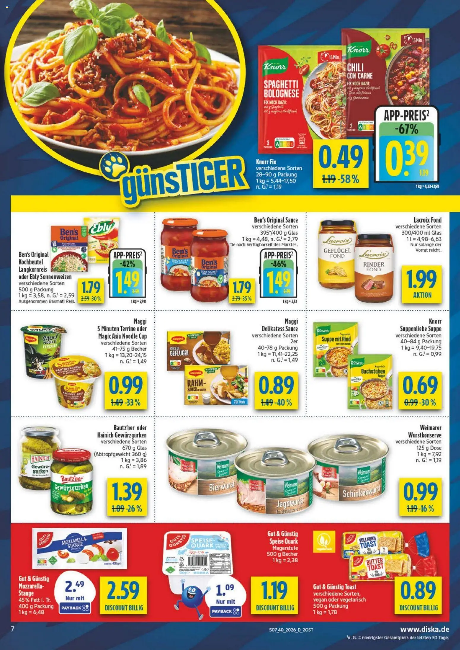 Diska Prospekt – gültig ab 28.09.2026 | Seite: 7 | Produkte: Knorr fix, Maggi, Spaghetti, Knorr