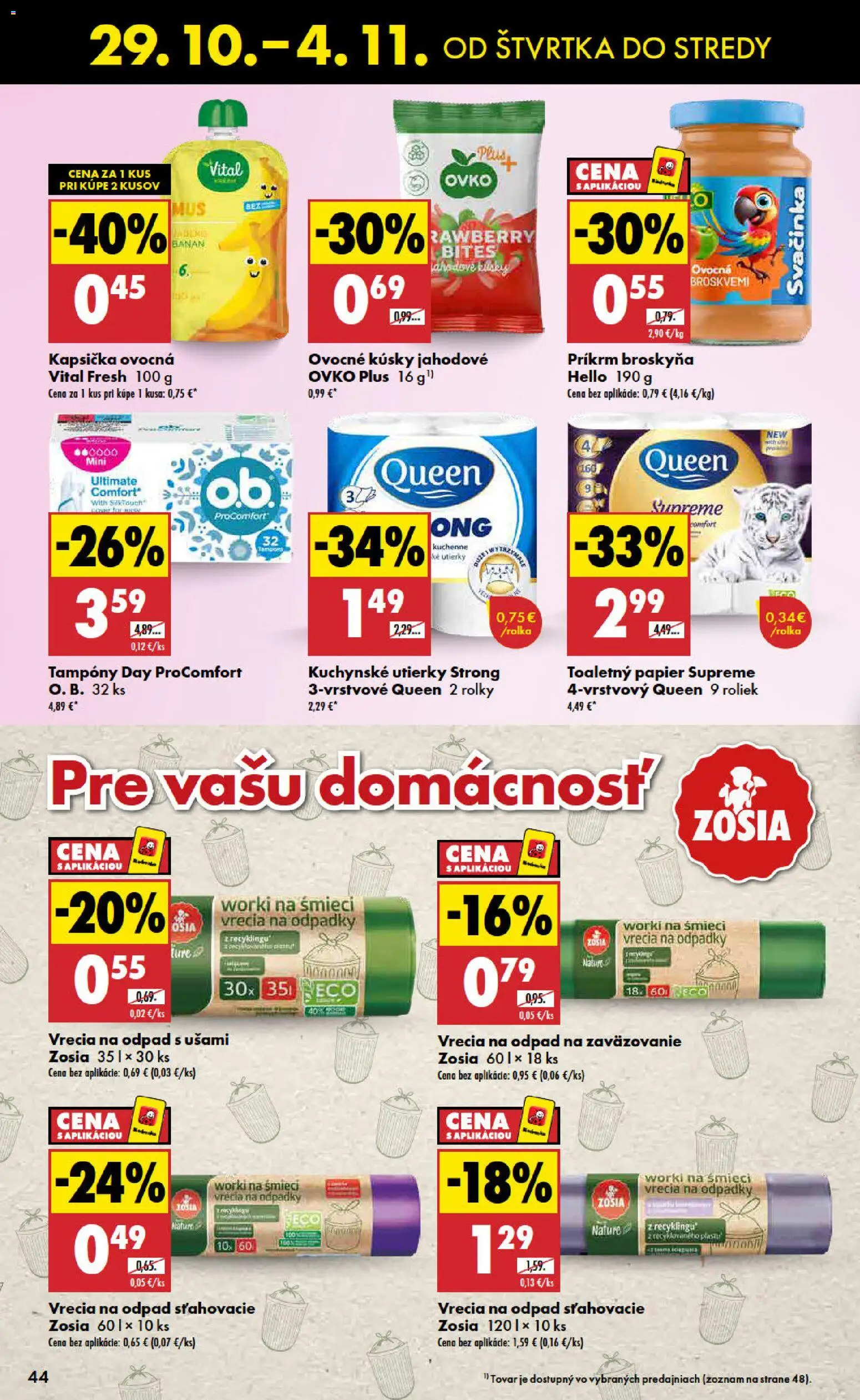 Nové Biedronka akcie – leták je platný od 29.10.2026 | Strana: 44 | Produkty: Toaletný papier, Kuchynské utierky, Vrecia na odpadky, Utierky