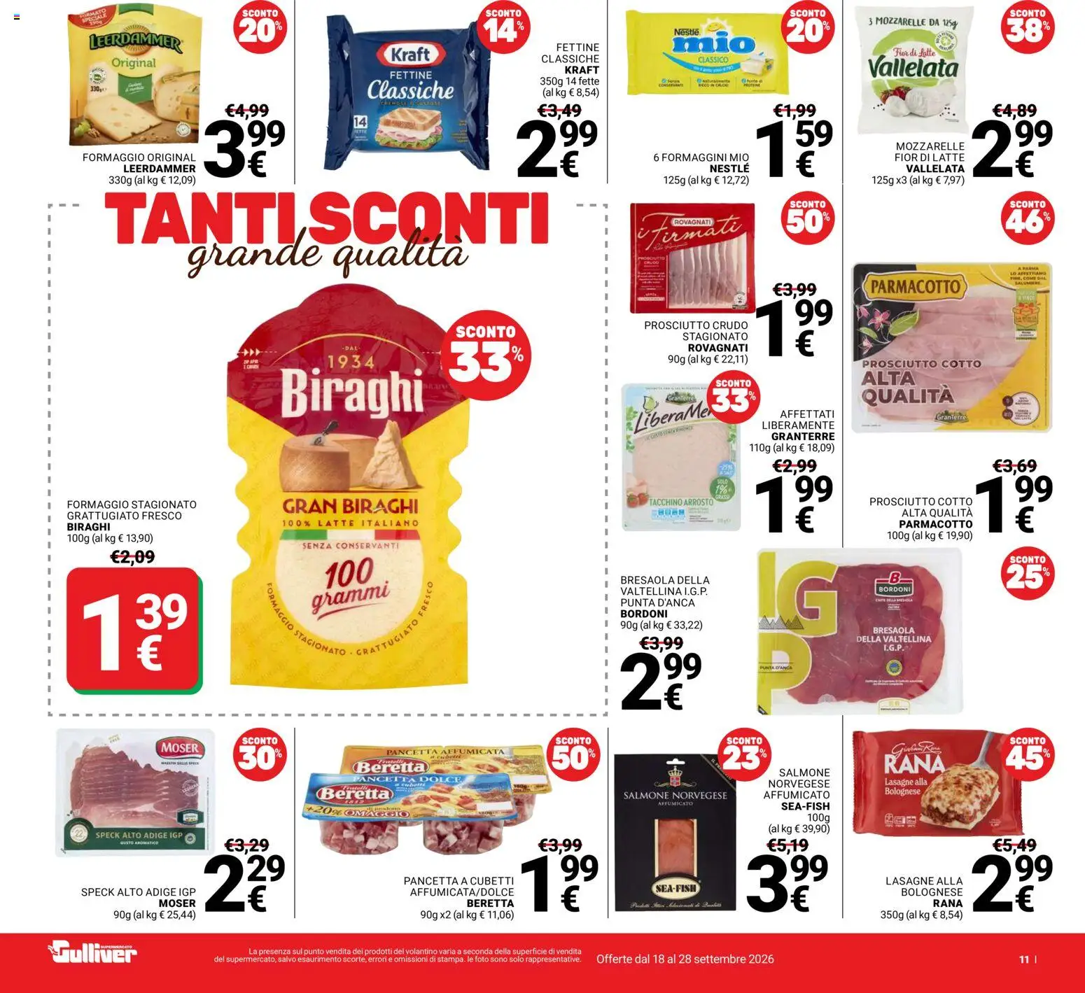 Volantino Gulliver del 18/09/2026 | Pagina: 11 | Prodotti: Prosciutto Cotto, Pancetta, Latte, Lasagne