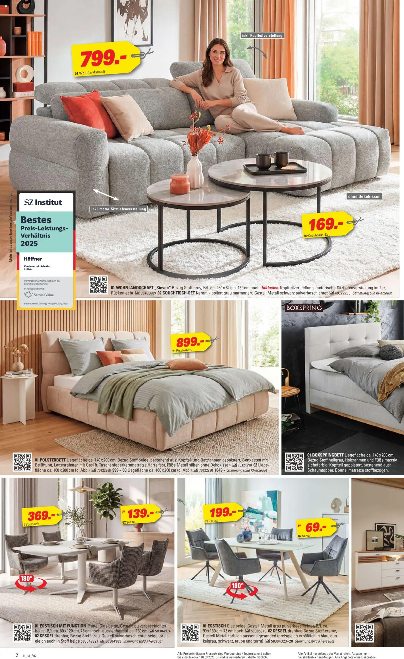 Höffner Prospekt – gültig ab 26.08.2026 | Seite: 2 | Produkte: Wohnlandschaft, Sessel, Boxspringbett, Liege