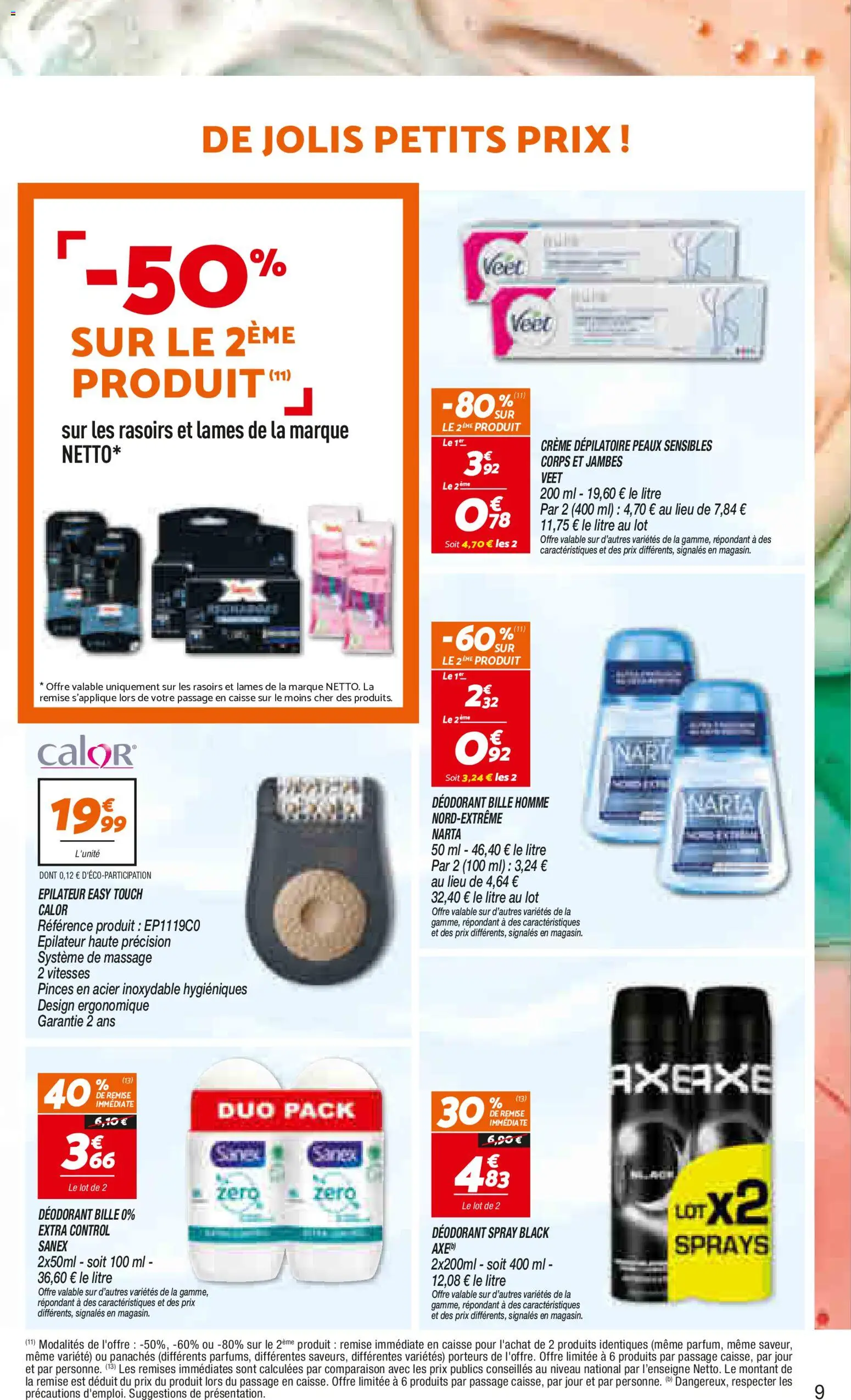 {H1} | Page: 9 | Produits: Pinces, Épilateur, Déodorant, Crème