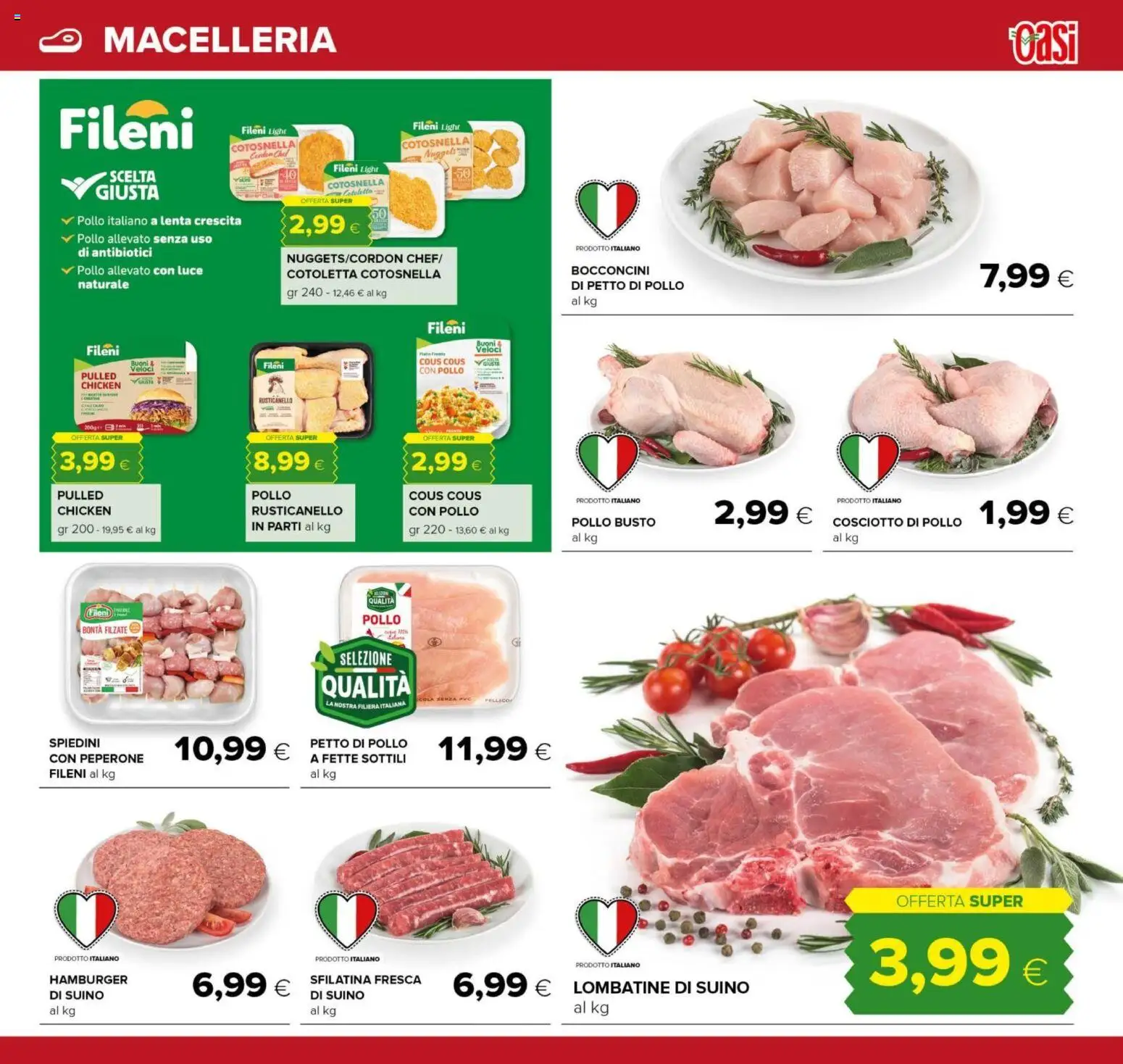Volantino Oasi del 18.06.2026 | Pagina: 9 | Prodotti: Petto di Pollo, Pollo, Suino, Hamburger