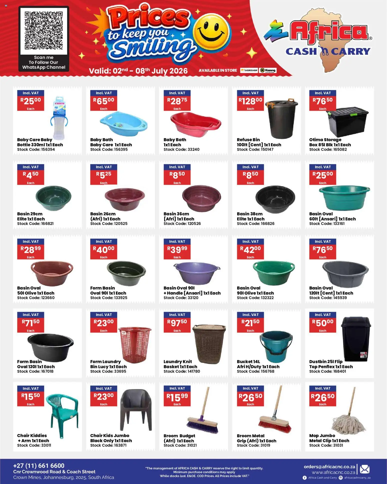 New Africa Cash & Carry catalogue – valid from 02/07/2026 | Page: 54 | Products: Chair, Bath, Basin, Stock