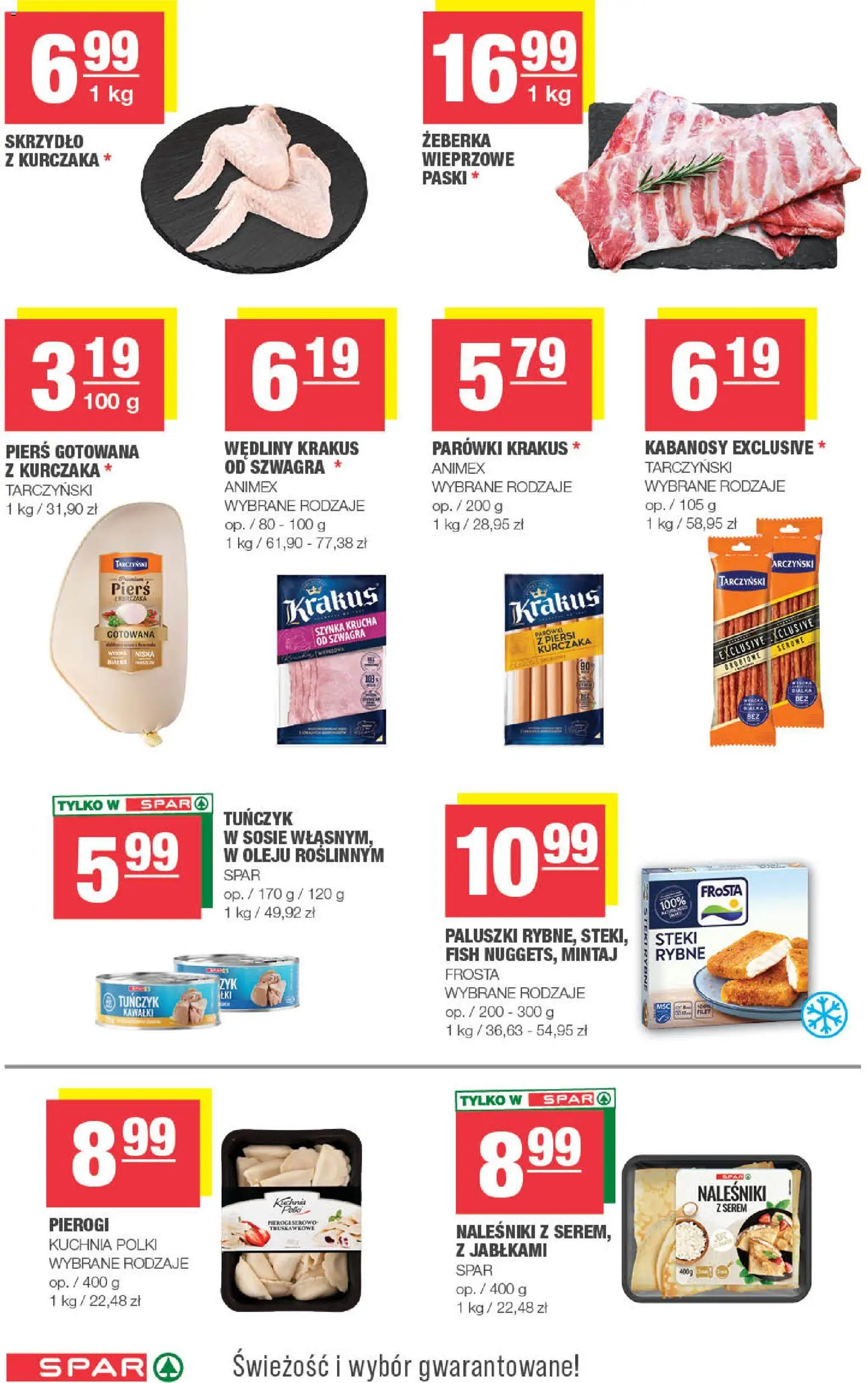 Spar gazetka od 12.08.2026 | Strona: 4 | Produkty: Żeberka wieprzowe, Steki, Tuńczyk, Paluszki