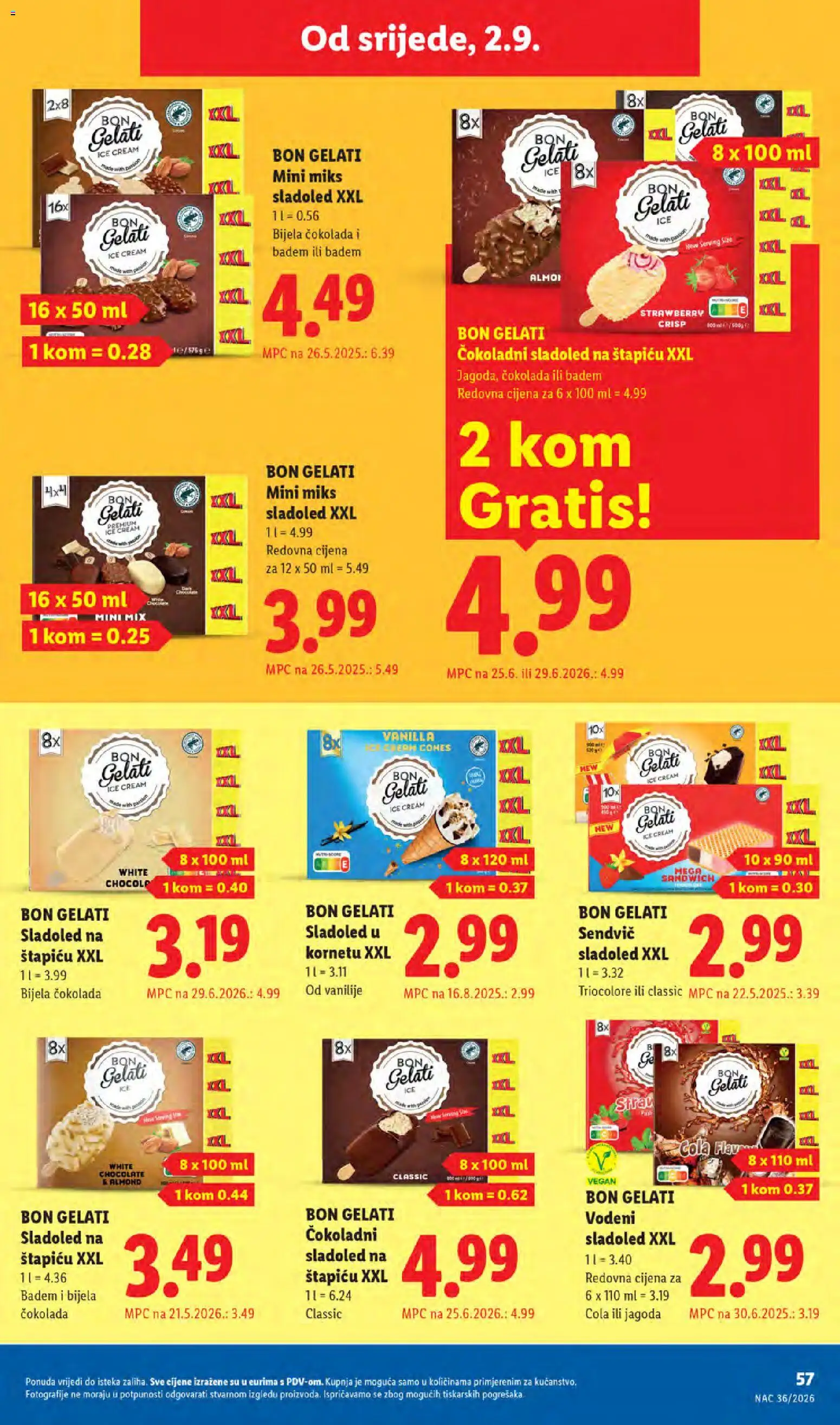 Lidl katalog | vrijedi od 31.08.2026 | Stranica: 57 | Proizvodi: Bijela čokolada, Čokolada, Badem, Sladoled na štapiću