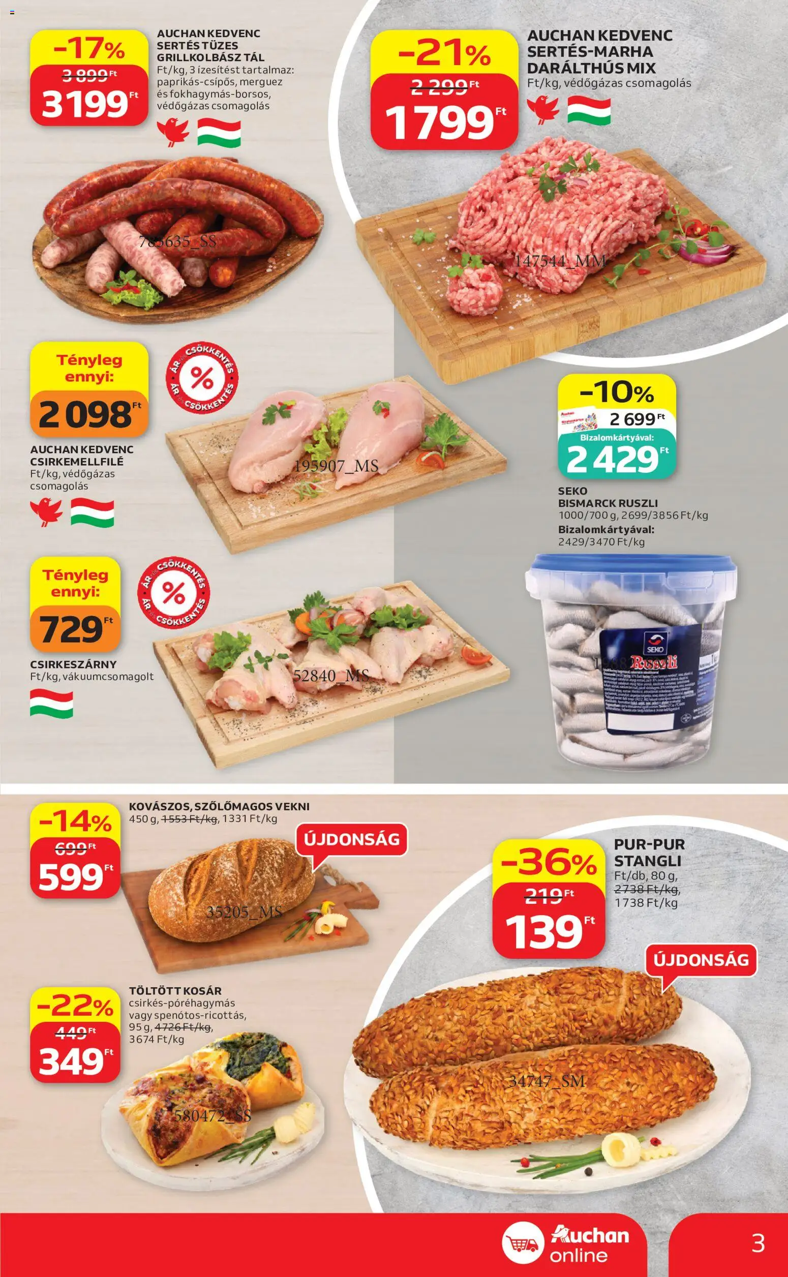 Auchan akciós ujság - amely érvényes a következő dátumtól: 2026.07.09. | Oldal: 3 | Termékek: Grillkolbász, Stangli, Kosár