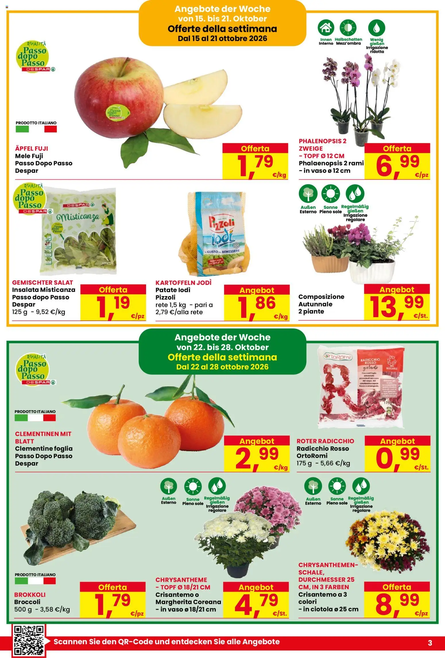 Volantino Despar del 15/10/2026 | Pagina: 3 | Prodotti: Mele, Broccoli, Ciotola, Vaso