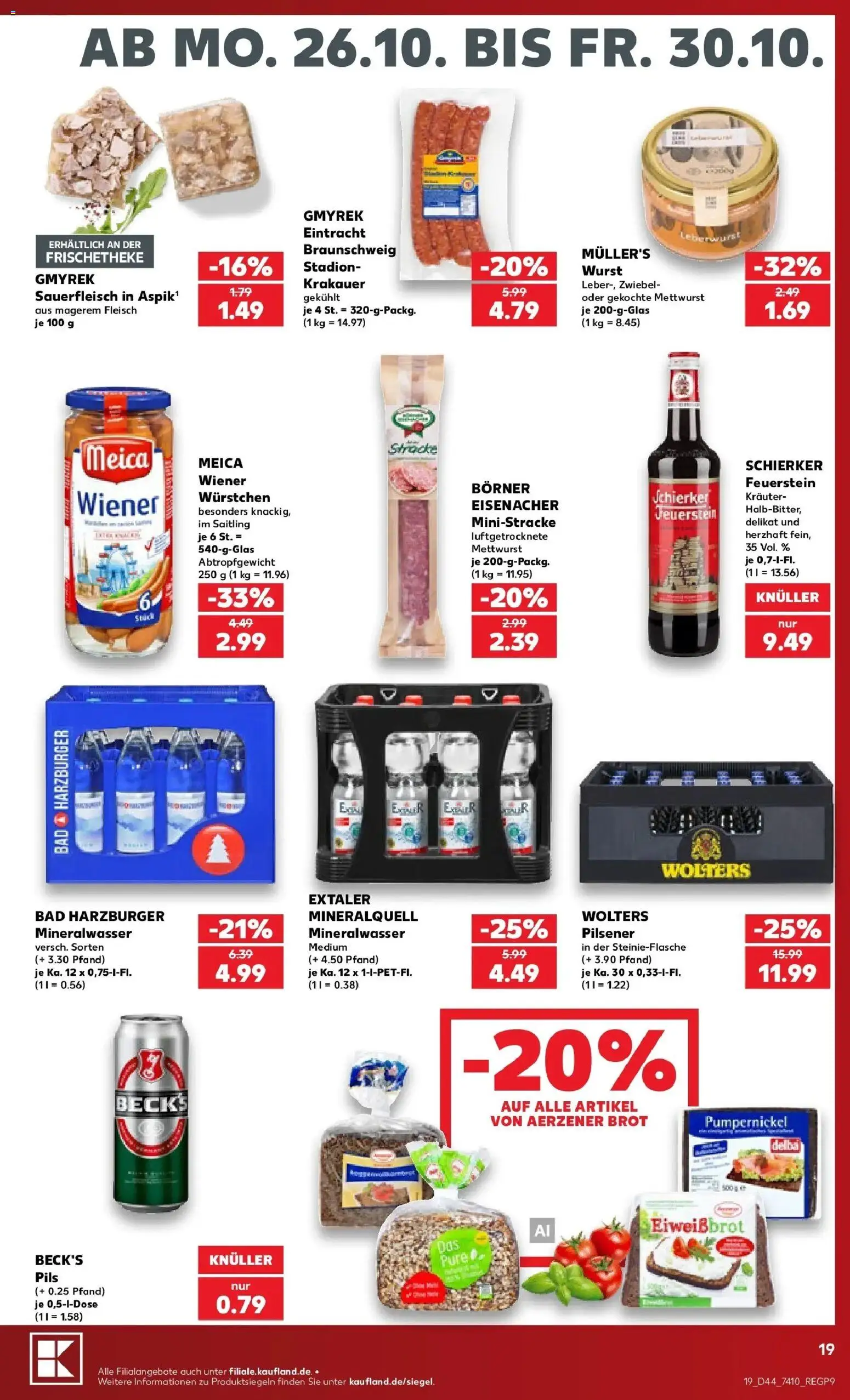 Prospekt Kaufland ab 26.10.2026 » Angebote Online zum Blättern | Seite: 23 | Produkte: Mineralwasser, Wurst, Brot, Fleisch
