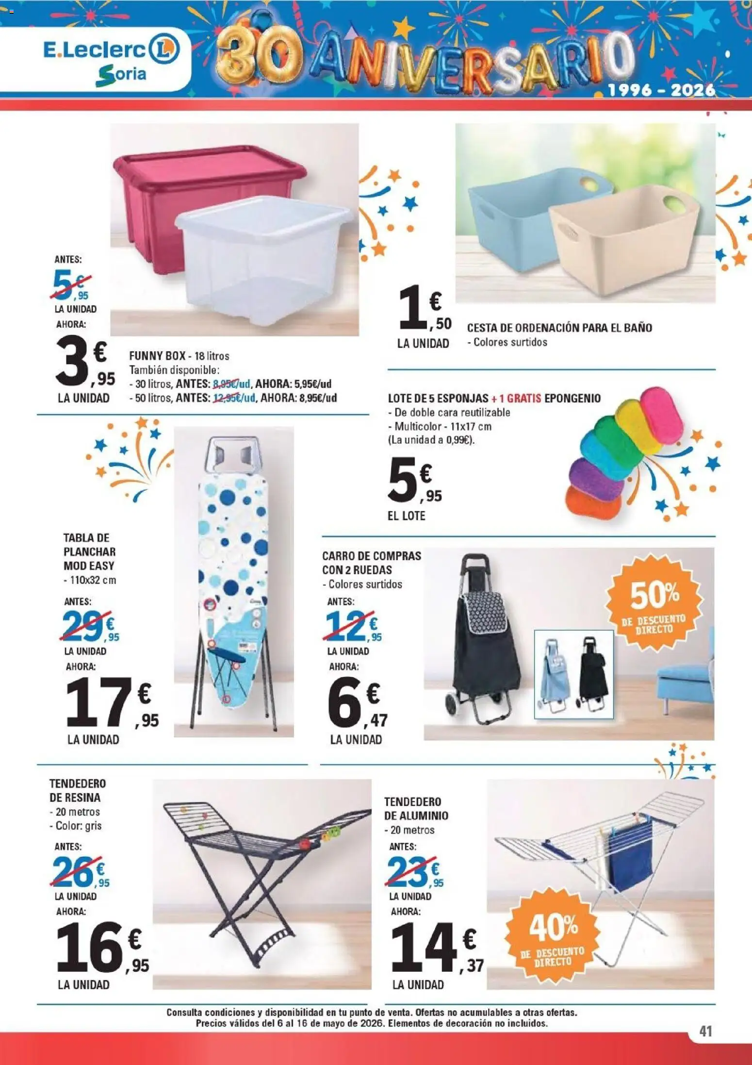 E.Leclerc Soria │ válido desde el 06.05.2026 | Página: 41 | Productos: Tendedero, Tabla de planchar, Baño, Cesta