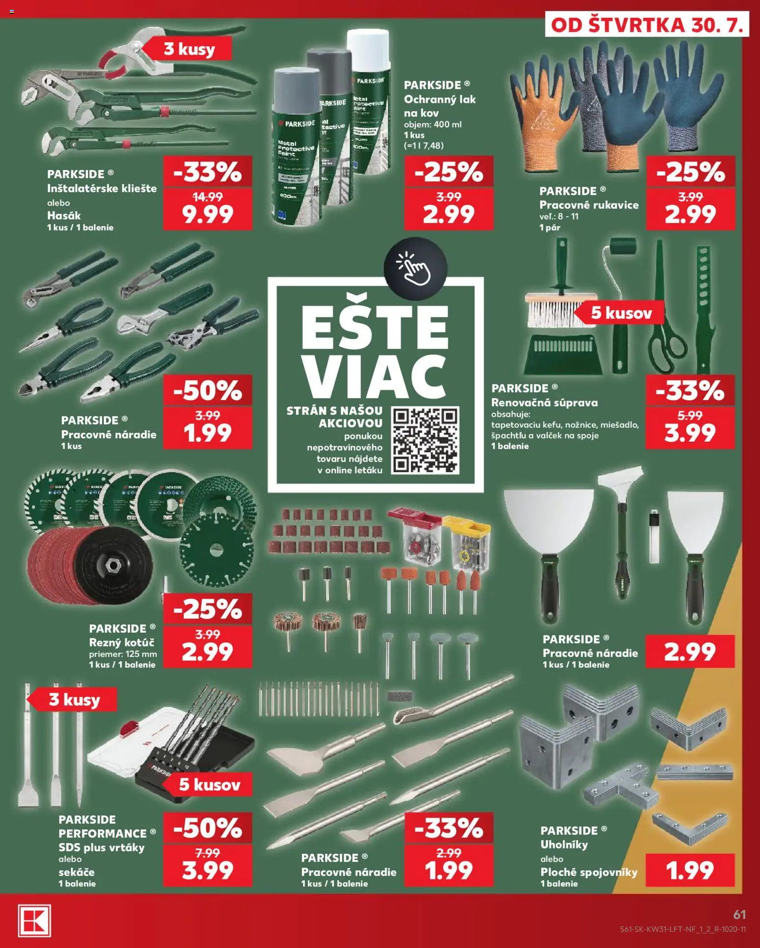 Nové Kaufland akcie – leták je platný od 30.07.2026 | Strana: 61 | Produkty: Náradie, Parkside, Rukavice