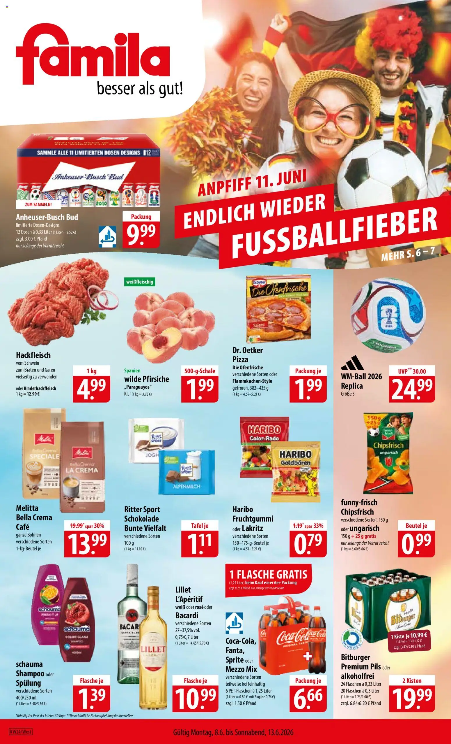Famila Prospekt – gültig ab 08.06.2026 | Seite: 1 | Produkte: Bacardi, Melitta, Sprite, Ritter sport