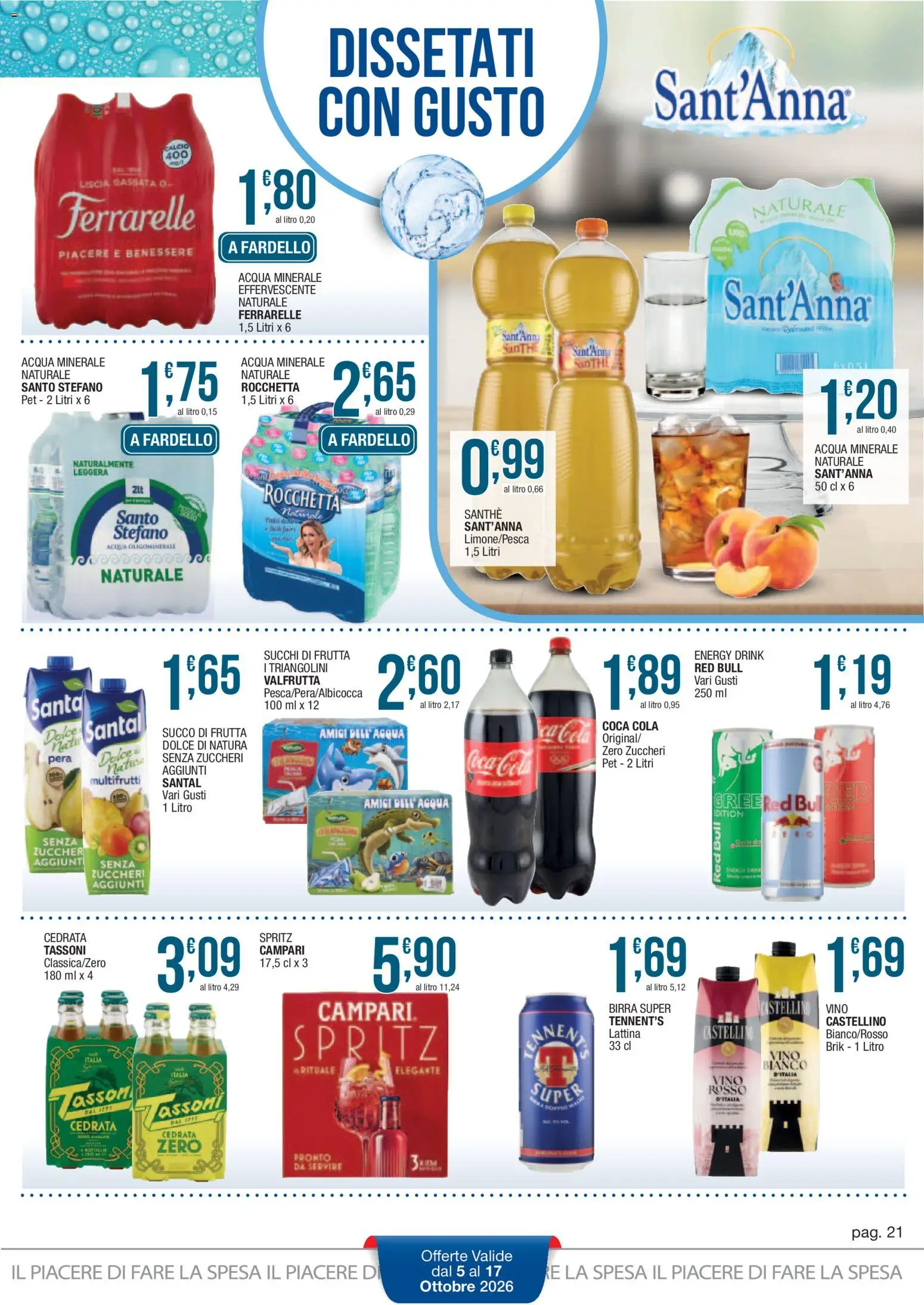 Volantino Sidis del 05/10/2026 | Pagina: 21 | Prodotti: Vino, Red Bull, Cedrata, Succo di frutta