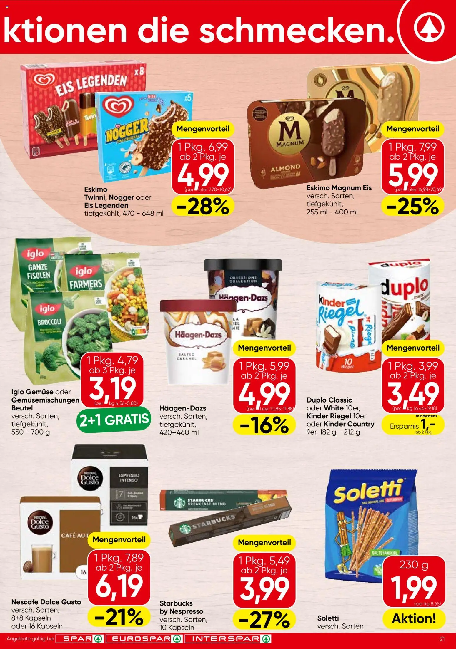 Spar Flugblatt - Niederösterreich gültig ab 21.05.2026 | Seite: 21 | Produkte: Eis, Gemüse