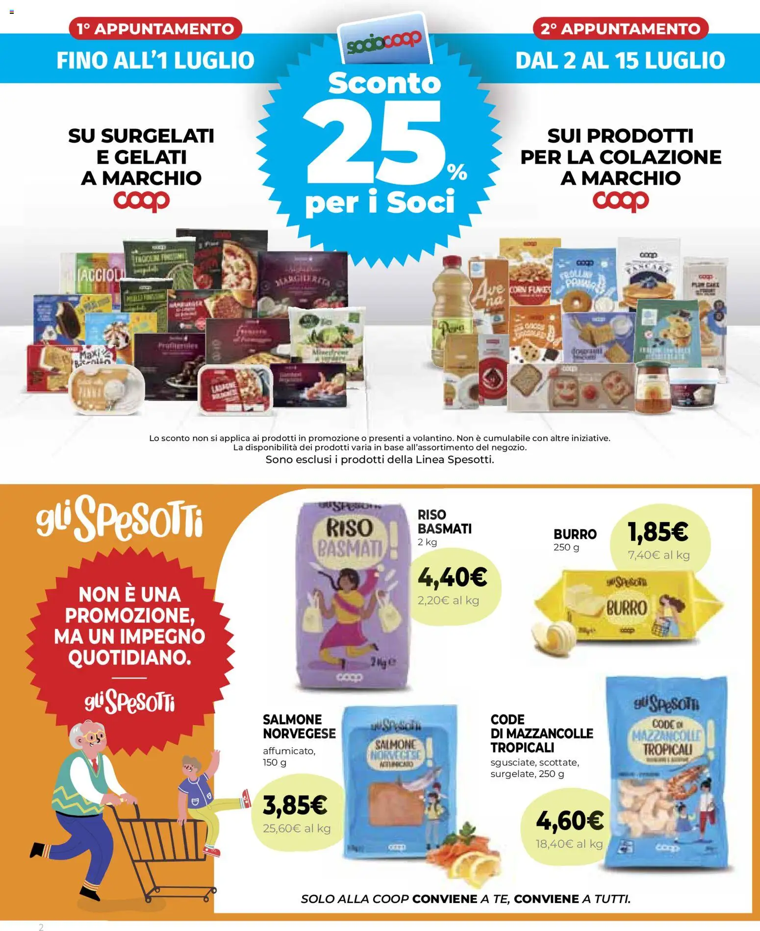 Volantino COOP del 25/06/2026 | Pagina: 2 | Prodotti: Riso Basmati, Salmone, Mazzancolle, Burro