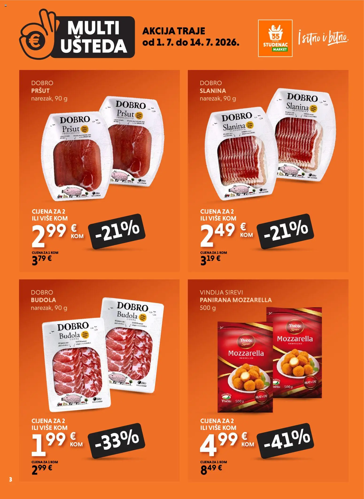 Studenac katalog | vrijedi od 01.07.2026 | Stranica: 3 | Proizvodi: Vindija, Pršut, Buđola, Slanina