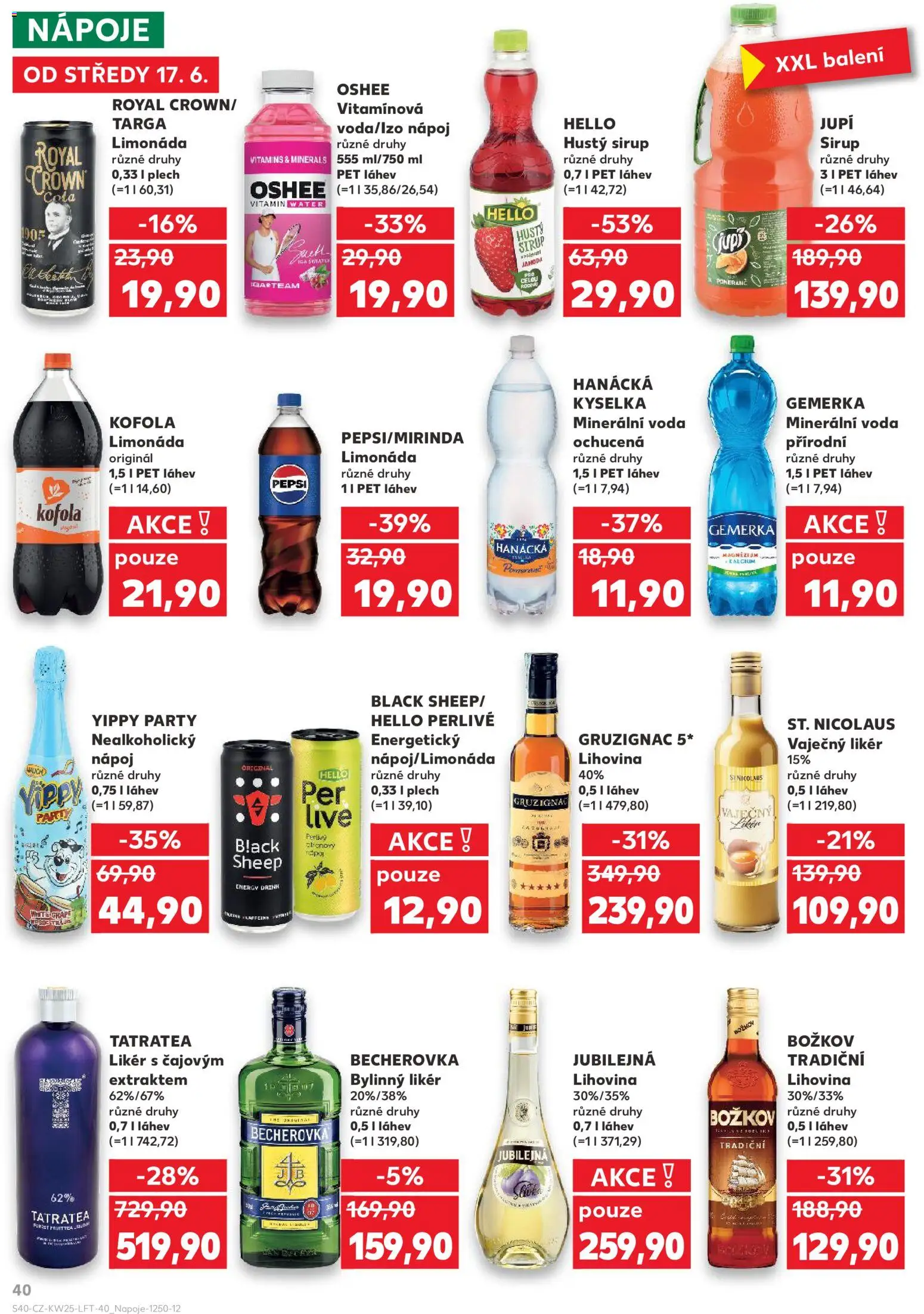 Kaufland leták - Plzeň Bory od 17.06.2026 | Strana: 40 | Produkty: Sirup Jupí, Gemerka, Likér, Vaječný Likér