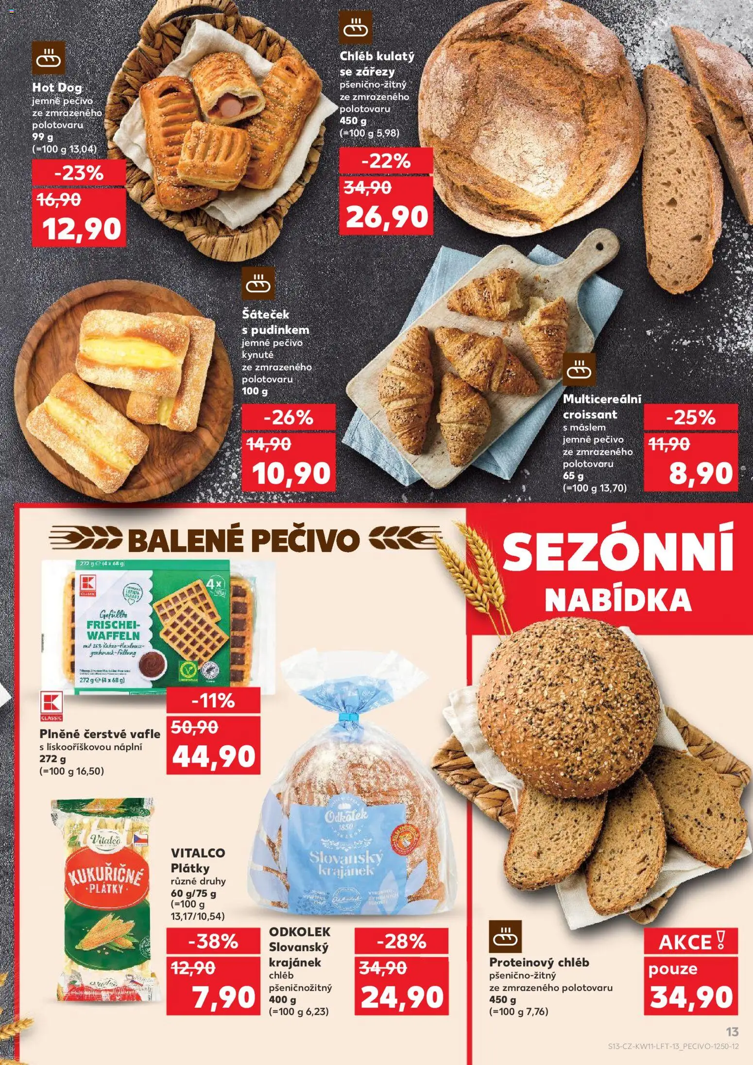 Kaufland leták od 11.03.2026 | Strana: 13 | Produkty: Chléb, Vafle, Pečivo, Croissant