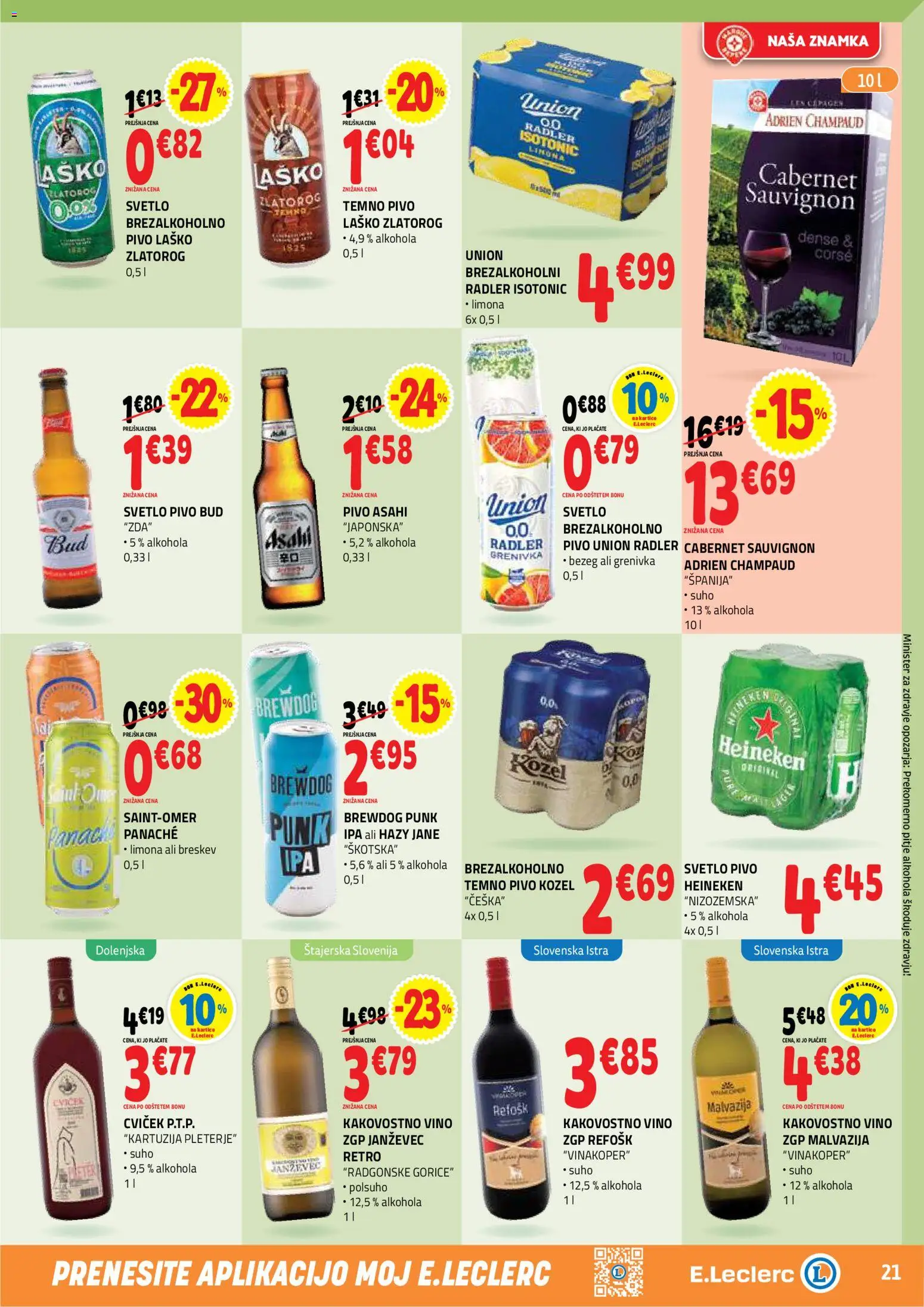 Novi E.leclerc katalog ponudbe – veljaven od 16.09.2026 | Stran: 21 | Izdelki: Radler, Pivo, Grenivka, Breskev