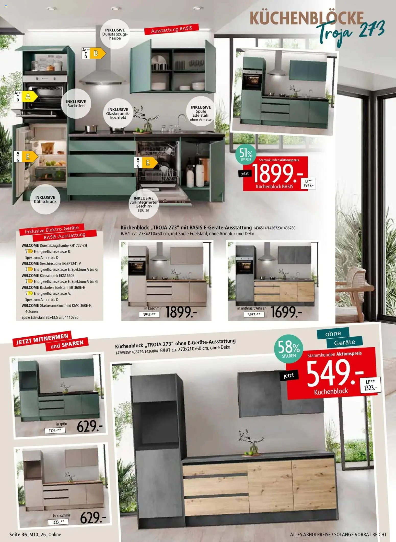 Zurbrüggen - Zurbrüggen: Mitnahme Möbel (ab 08.08.2026) zum Blättern | Seite: 38 | Produkte: Küchenblock, Kochfeld, Armatur, Backofen