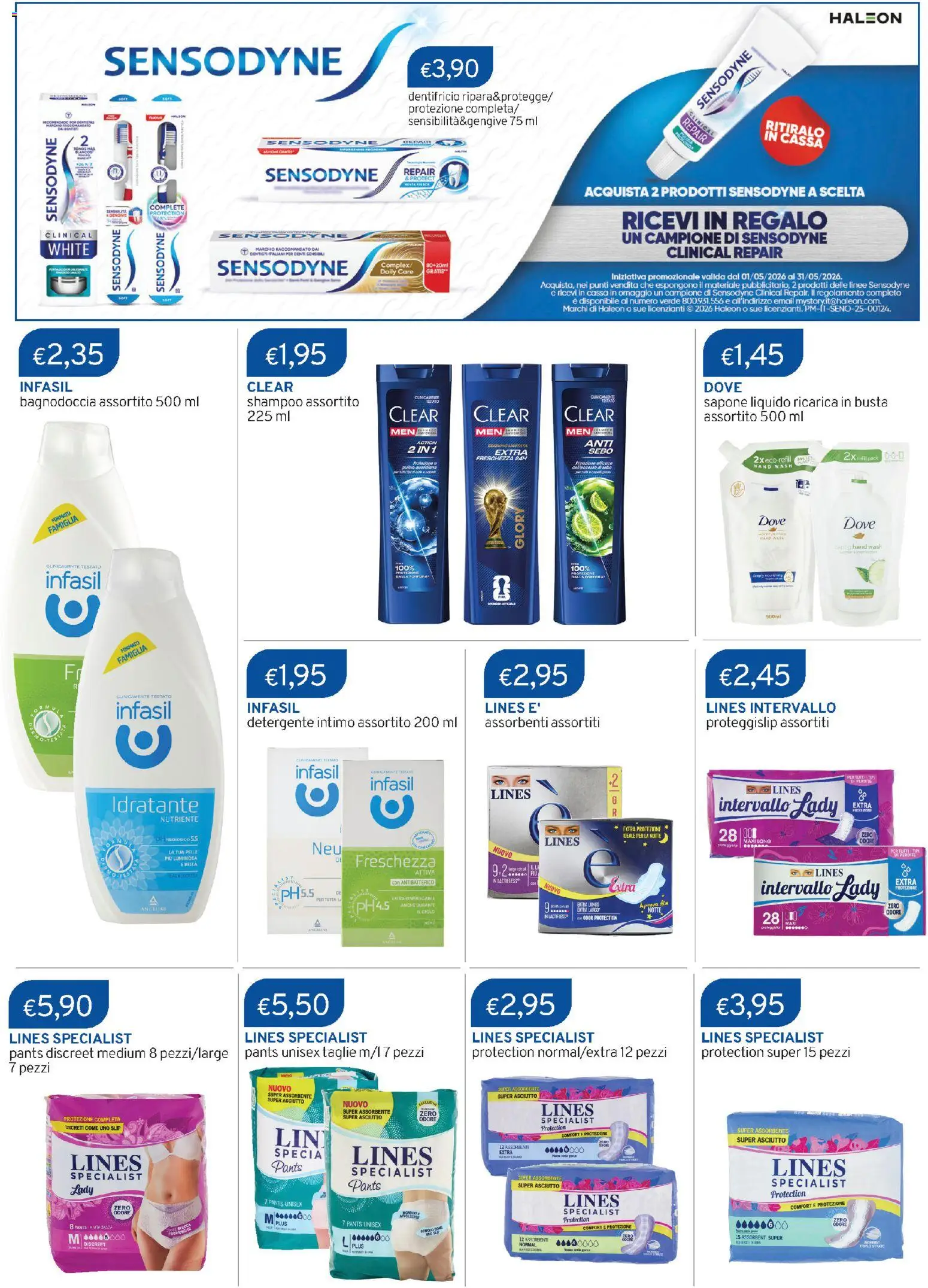 Volantino Sirene Blu del 19.05.2026 | Pagina: 2 | Prodotti: Shampoo, Detergente intimo, Intimo, Slip