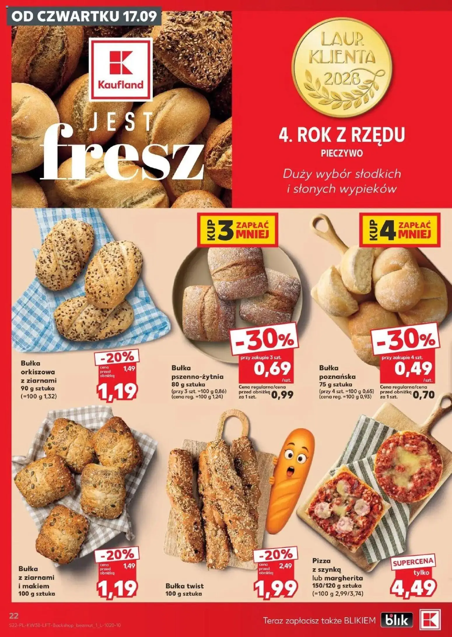 Kaufland gazetka od 17.09.2026 - od jutra PDF | Strona: 22 | Produkty: Pieczywo, Szynka, Bułka, Pizza