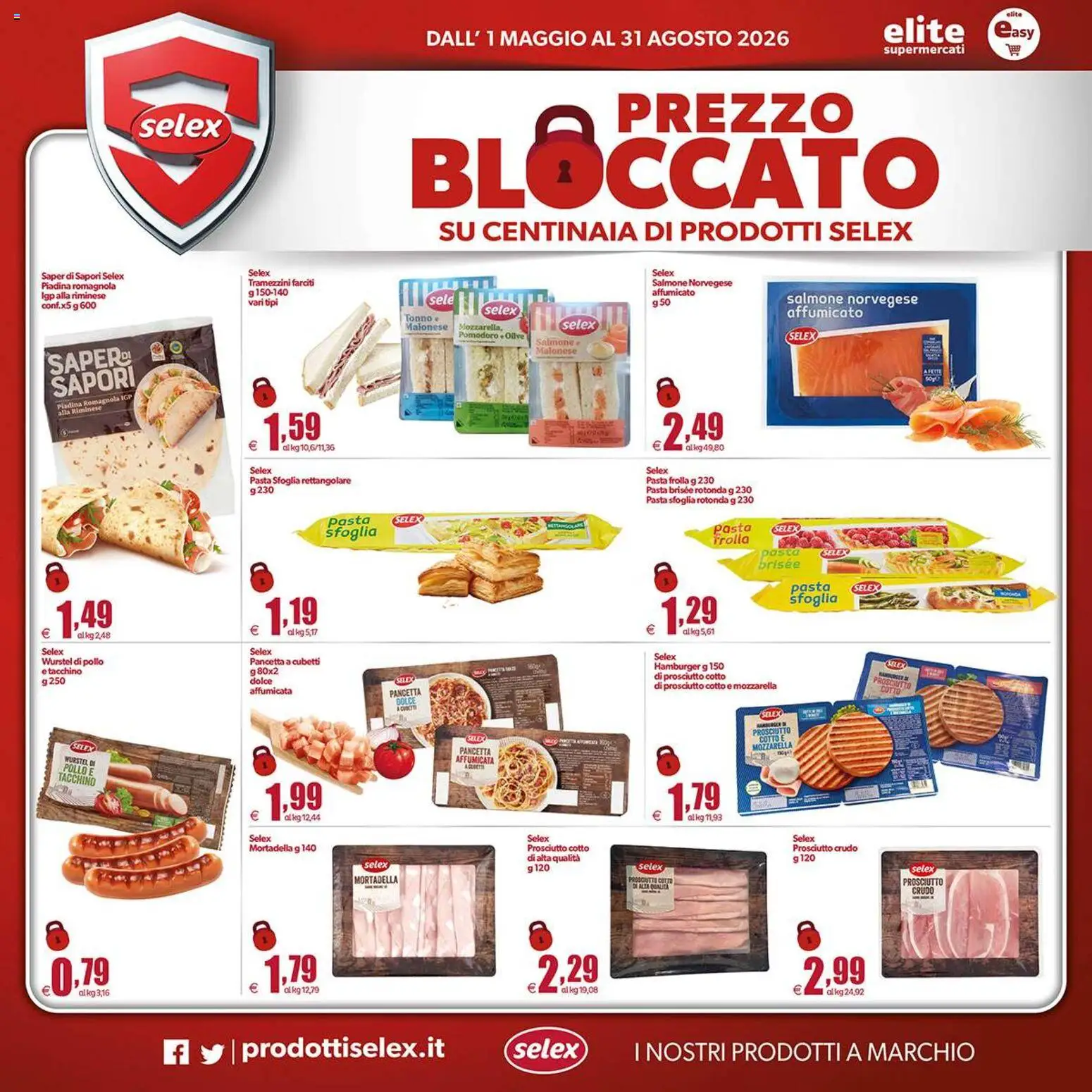 Volantino Elite Supermercati del 01.05.2026 | Pagina: 6 | Prodotti: Mozzarella, Wurstel, Mortadella, Hamburger