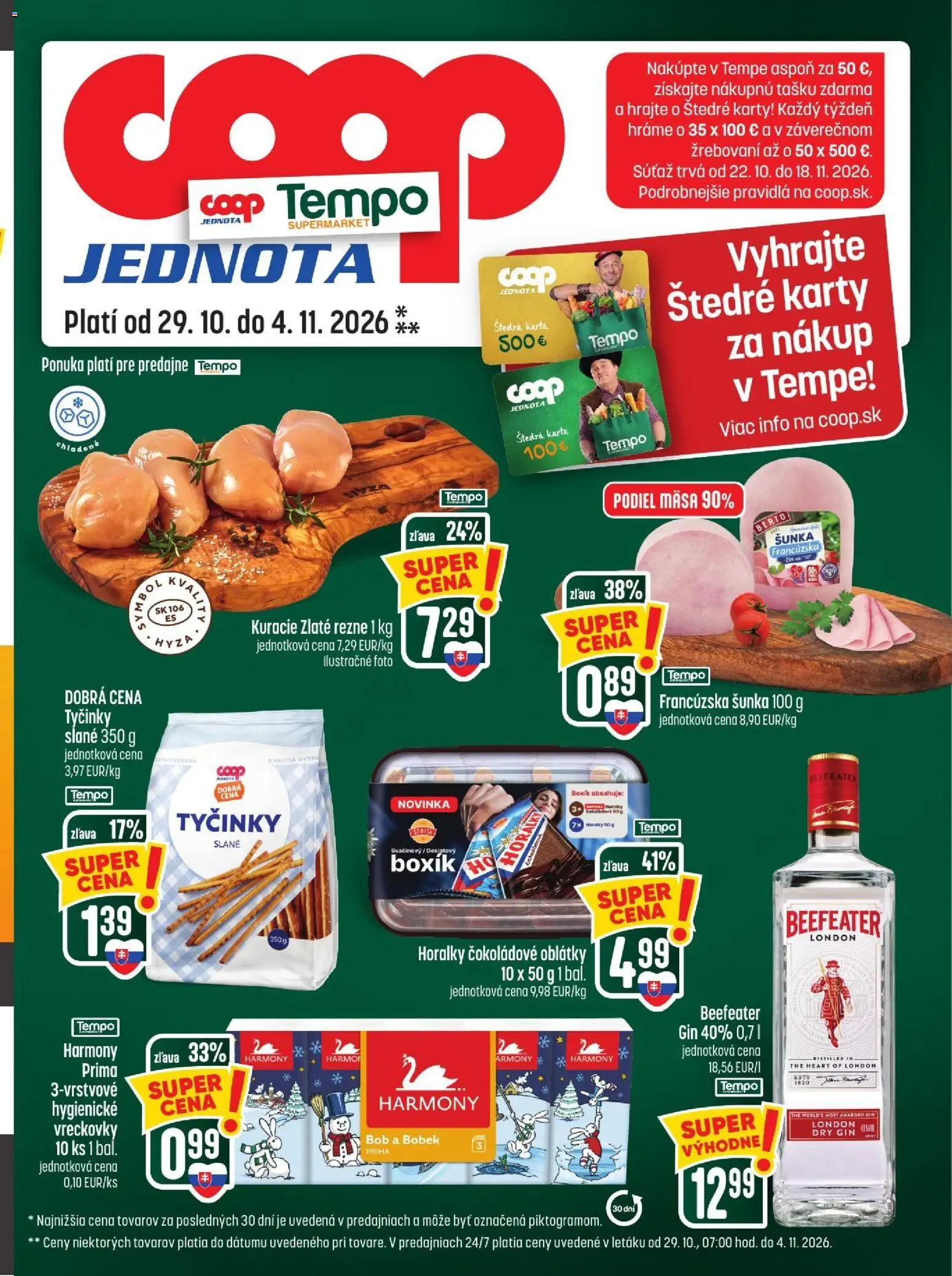 Nové COOP Jednota akcie – leták je platný od 29.10.2026 | Strana: 25 | Produkty: Gin, Vreckovky, Rezne, Horálky