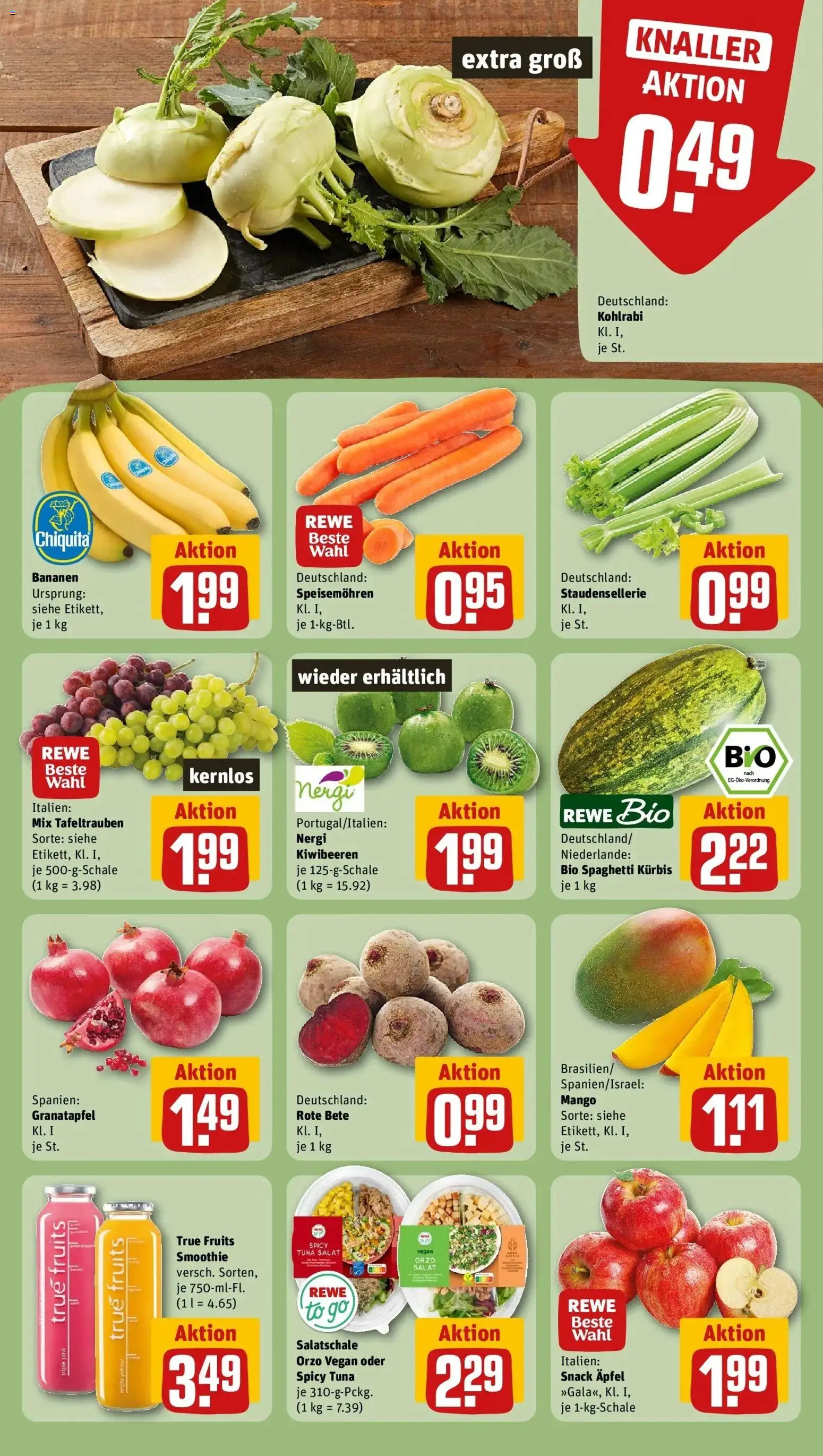 REWE Prospekt ab 14.09.2026 zum Blättern » Angebote | Seite: 4 | Produkte: Granatapfel, Kohlrabi, Äpfel, Bananen