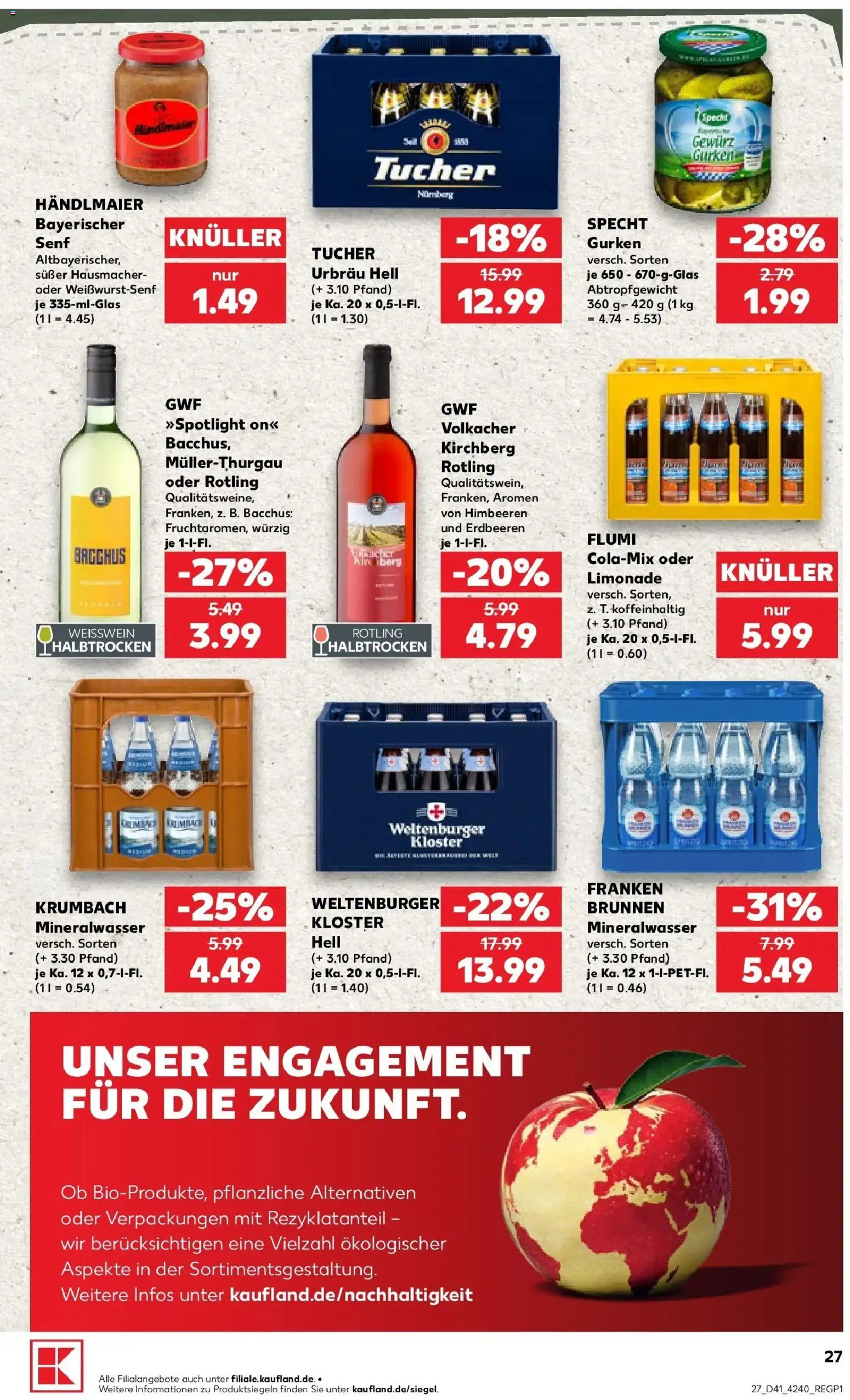 Prospekt Kaufland ab 08.10.2026 » Angebote Online zum Blättern | Seite: 27 | Produkte: Himbeeren, Weißwein, Mineralwasser, Gurken