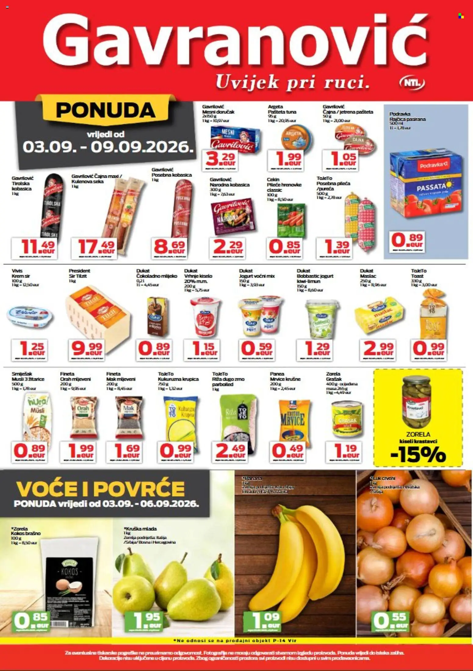 Gavranović katalog | vrijedi od 03.09.2026 | Stranica: 2 | Proizvodi: Maslac, Toast, Voće, Tuna