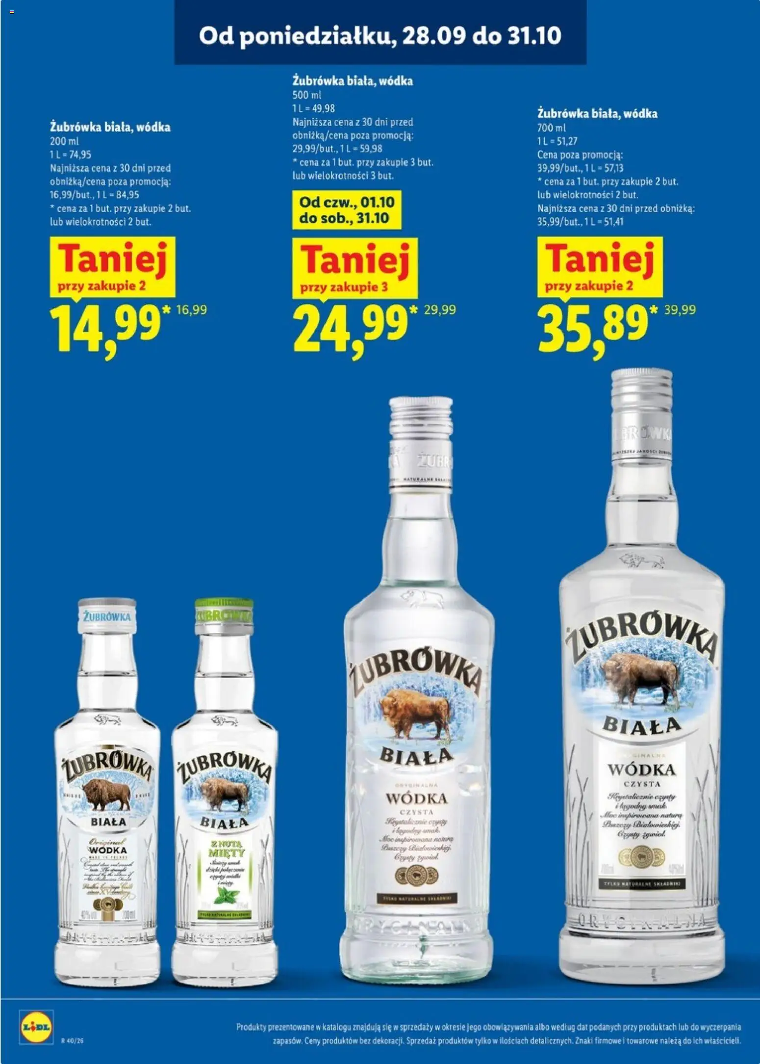 Lidl Katalog alkoholi mocnych od 28.09.2026 | Strona: 3 | Produkty: Żubrówka, Vodka, Wódka