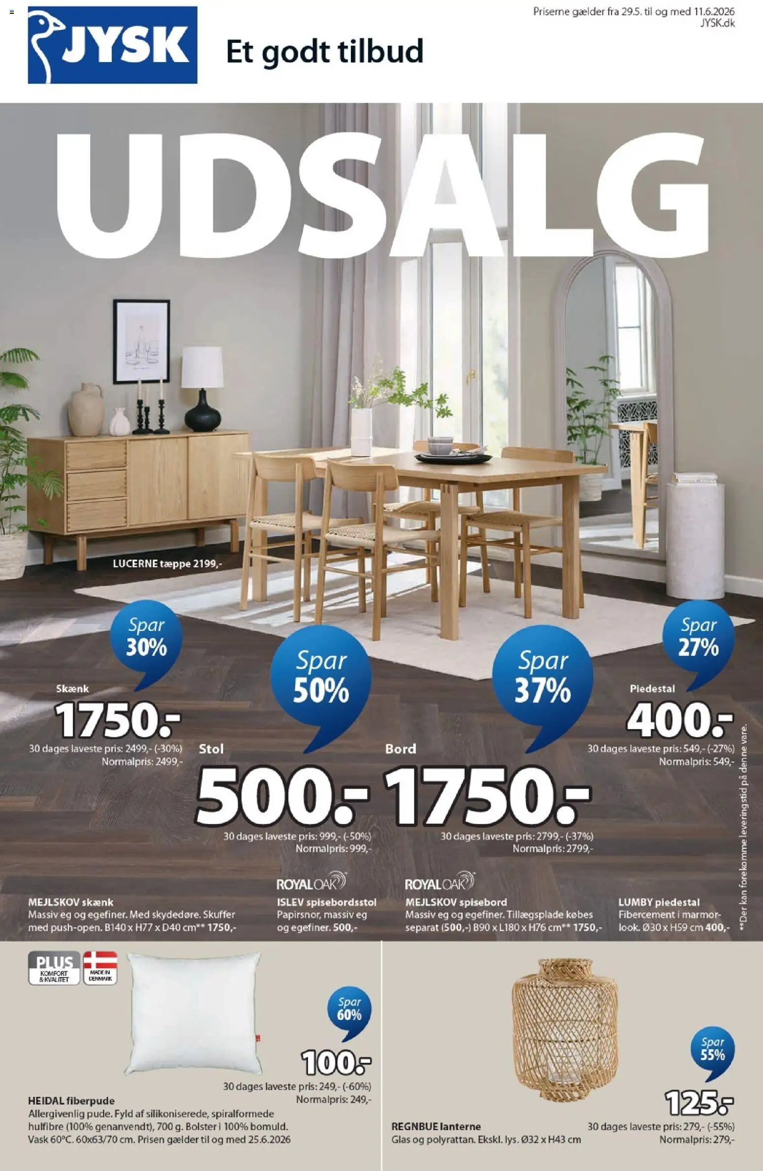 JYSK tilbudsavis – gyldig fra 29.05.2026 | Side: 1 | Produkter: Tæppe, Bord, Stol, Skænk