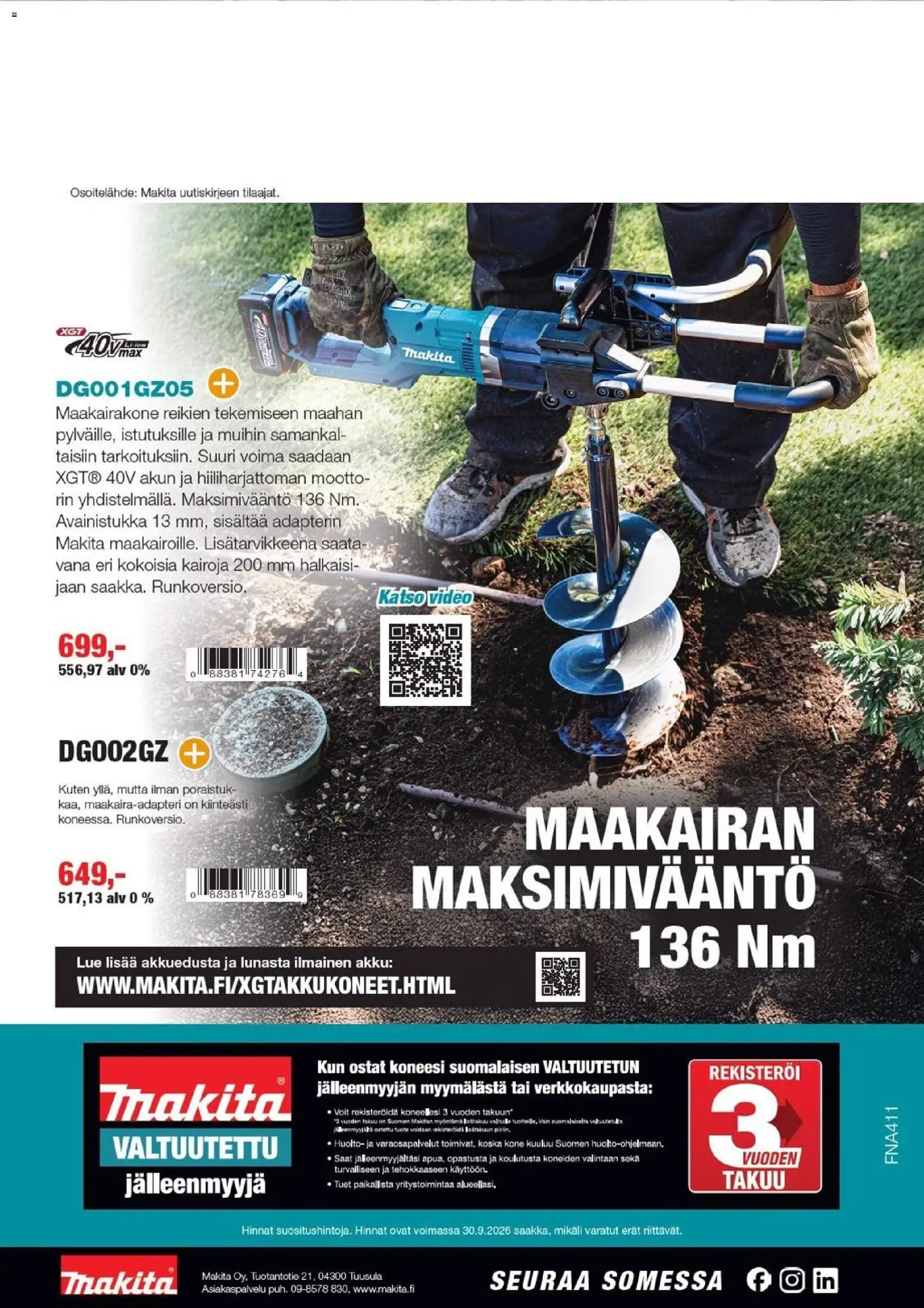 Makita tarjoukset - XGT esite 2026 – voimassa 07.04.2026 alkaen | Sivu: 36 | Tuotteet: Akku, Video