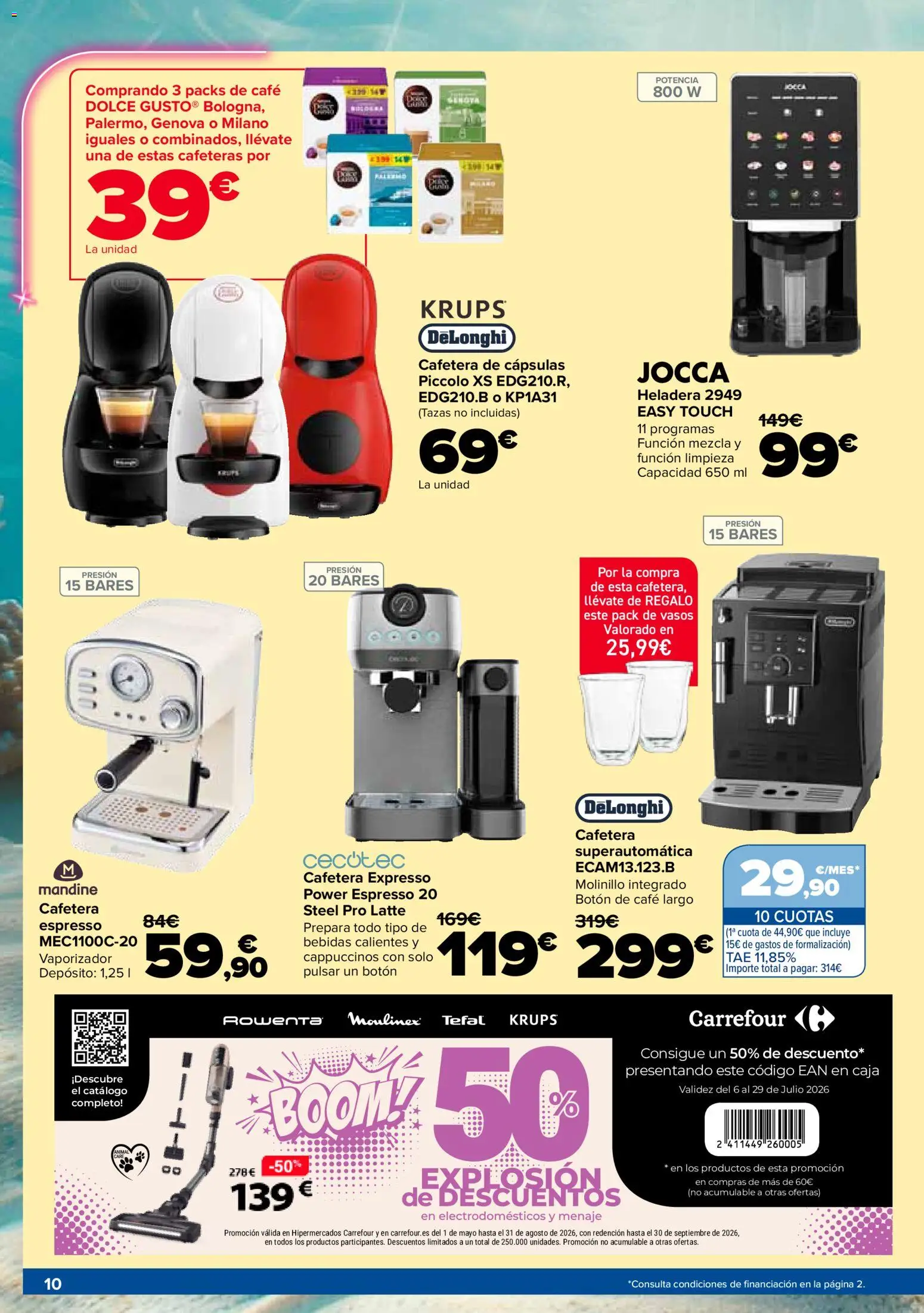 Carrefour Electroverano │ válido desde el 14/07/2026 | Página: 10 | Productos: Café, Vasos, Cafetera, Aspirador