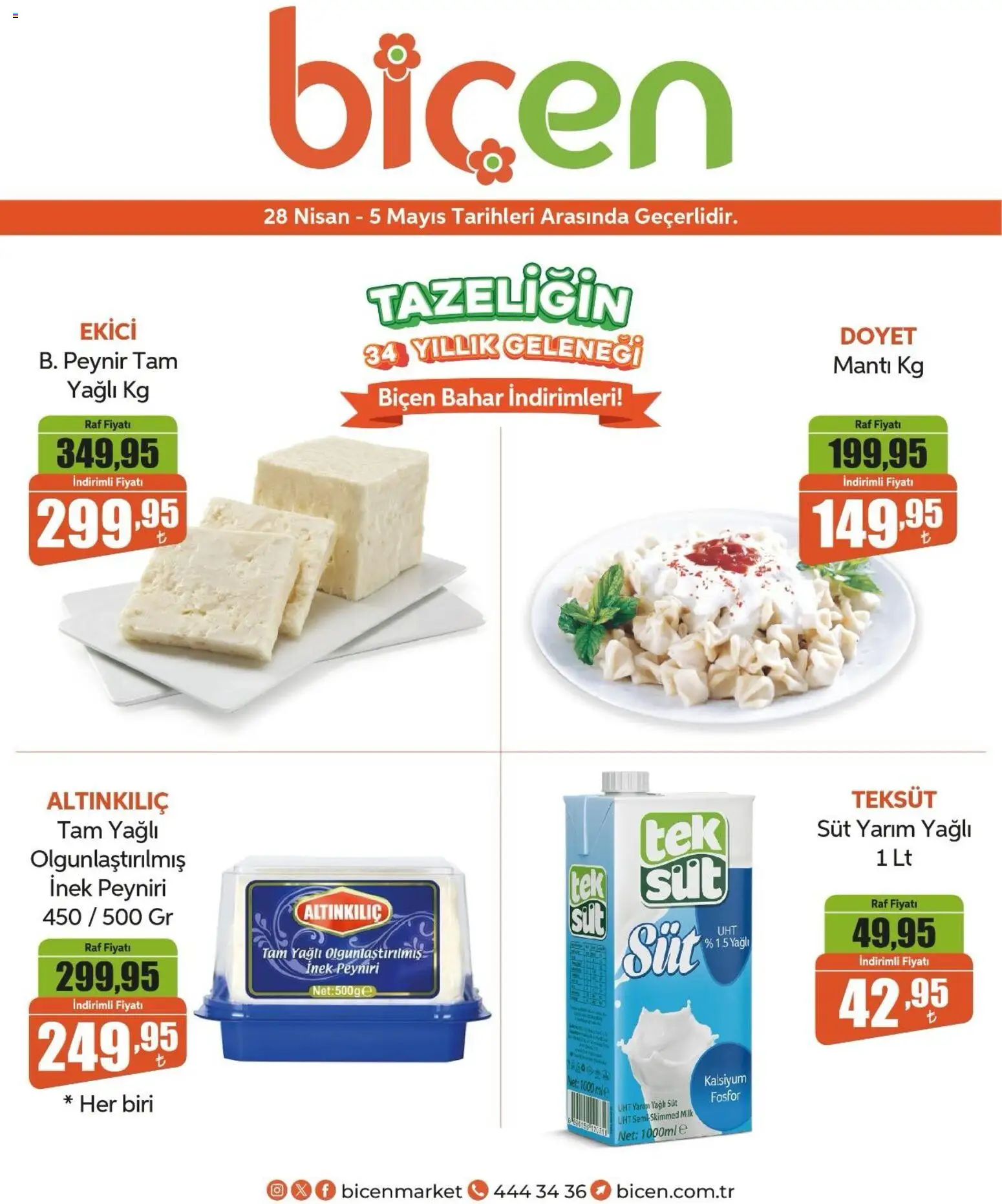 Biçen Market Katalog - 28.04.2026 tarihinden itibaren geçerlidir | Sayfa: 2 | Ürünler: Raf, Süt, Peynir, Ekici