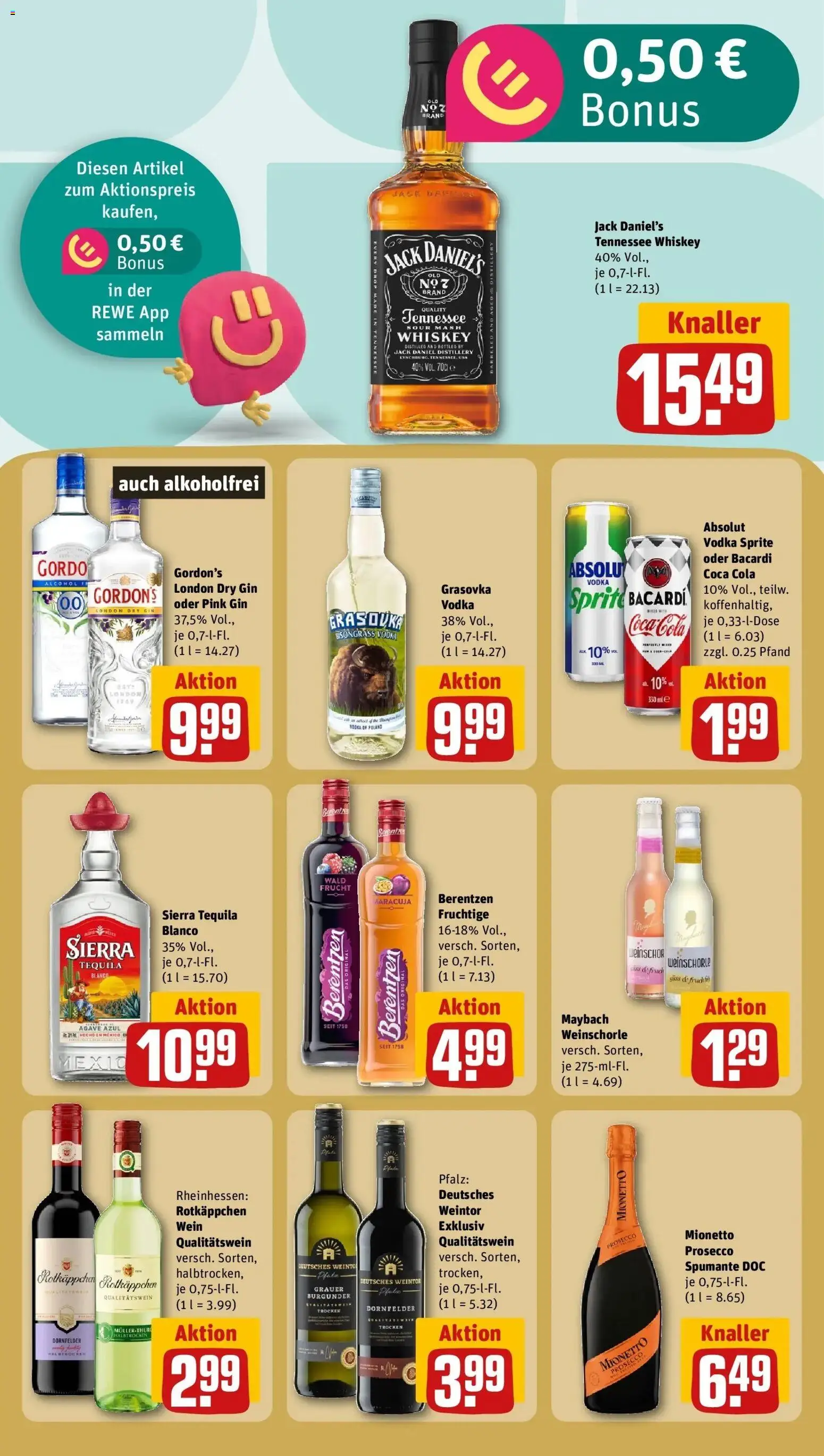 REWE Prospekt ab 17.08.2026 zum Blättern » Angebote | Seite: 22 | Produkte: Bacardi, Tequila, Weinschorle, Berentzen